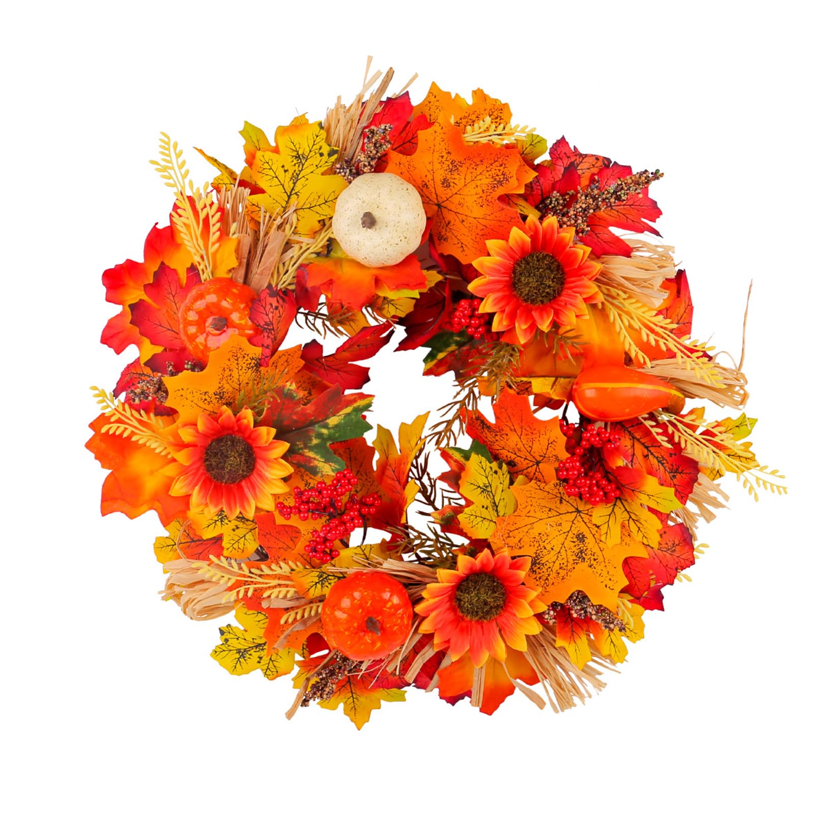 Buxuaaaa Autumn Wreath with Pumpkin, Artificial Flower Wreath Thanksgiving Flower Harvest for Front Door Garden Coffee Shop Decor