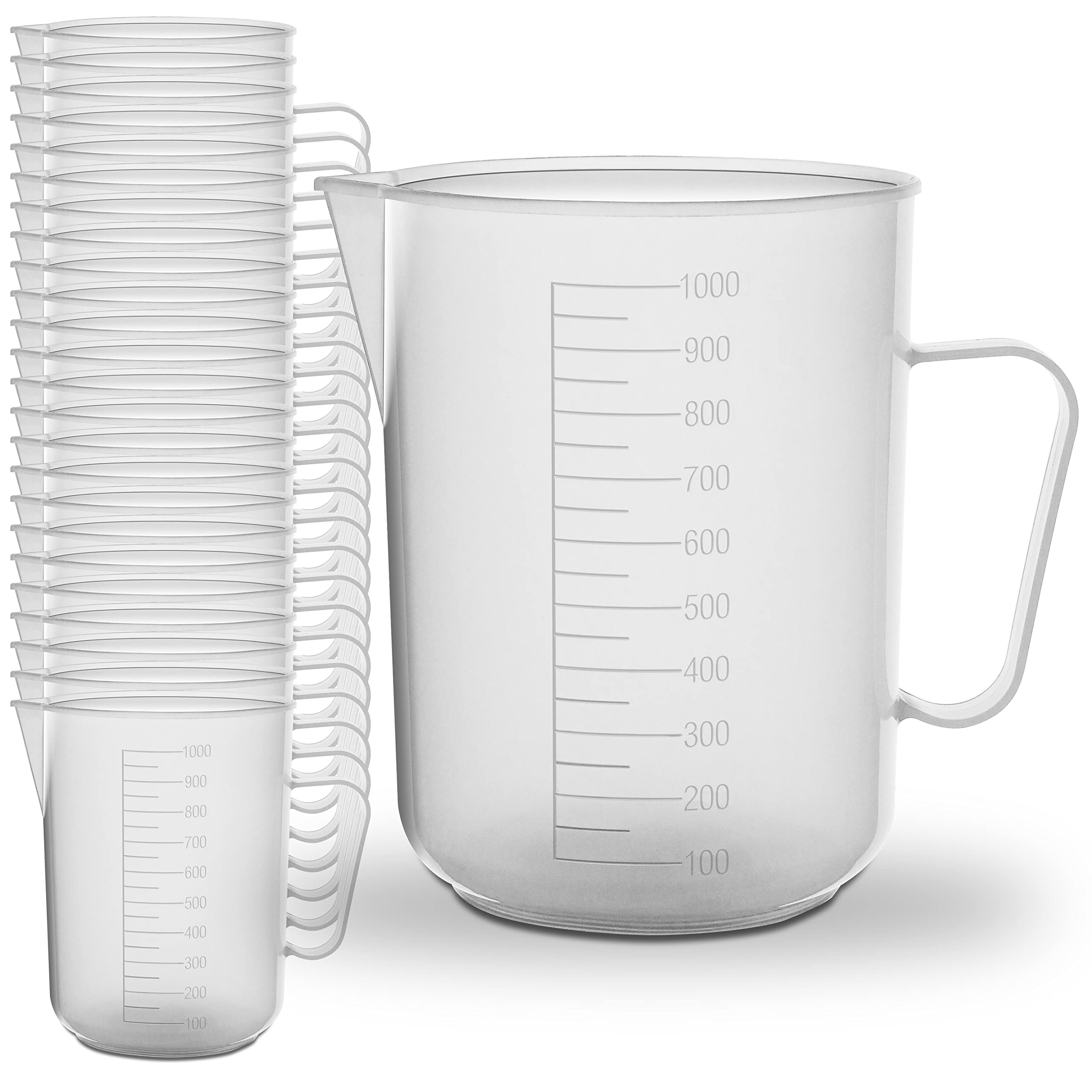 25 Pack (Full Case) - RE-GEN 1000ml (1ltr) Clear Plastic Graduated Container Beaker Measuring Jugs – Ideal for Home, Kitchen, DIY, Laboratory, DIY, Arts & Crafts