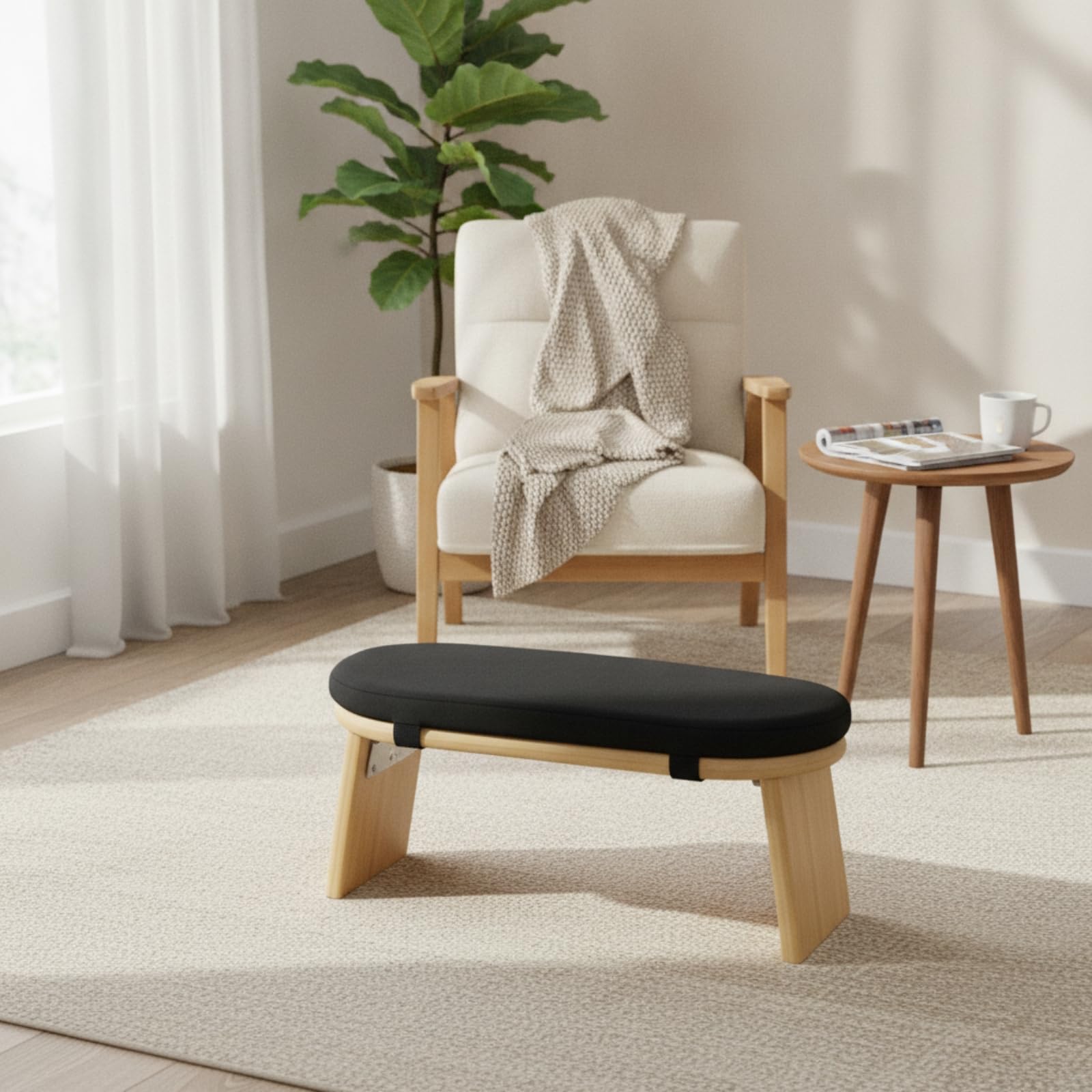 Meditazione Sgabello Cuscino Seduta in bambù con Top Imbottito E Cinghie di Rinforzo Postura Corretta per Sedute Lunghe Manutenzione Facile con, Grigio Scuro