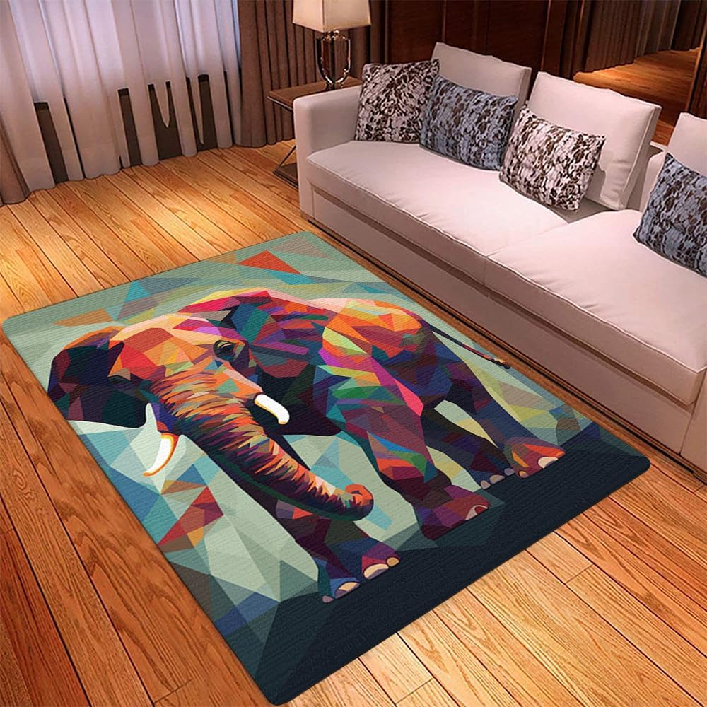 Customized Elephant Rugs For Living Room - Elephant Rugs - Elephant Area Rugs Non-Slip Absorbent 4x6, Baby Girl Elephant Rug for Bedroom Decor, Colorful Elephant Rug, Animal Elephant Rug Washable