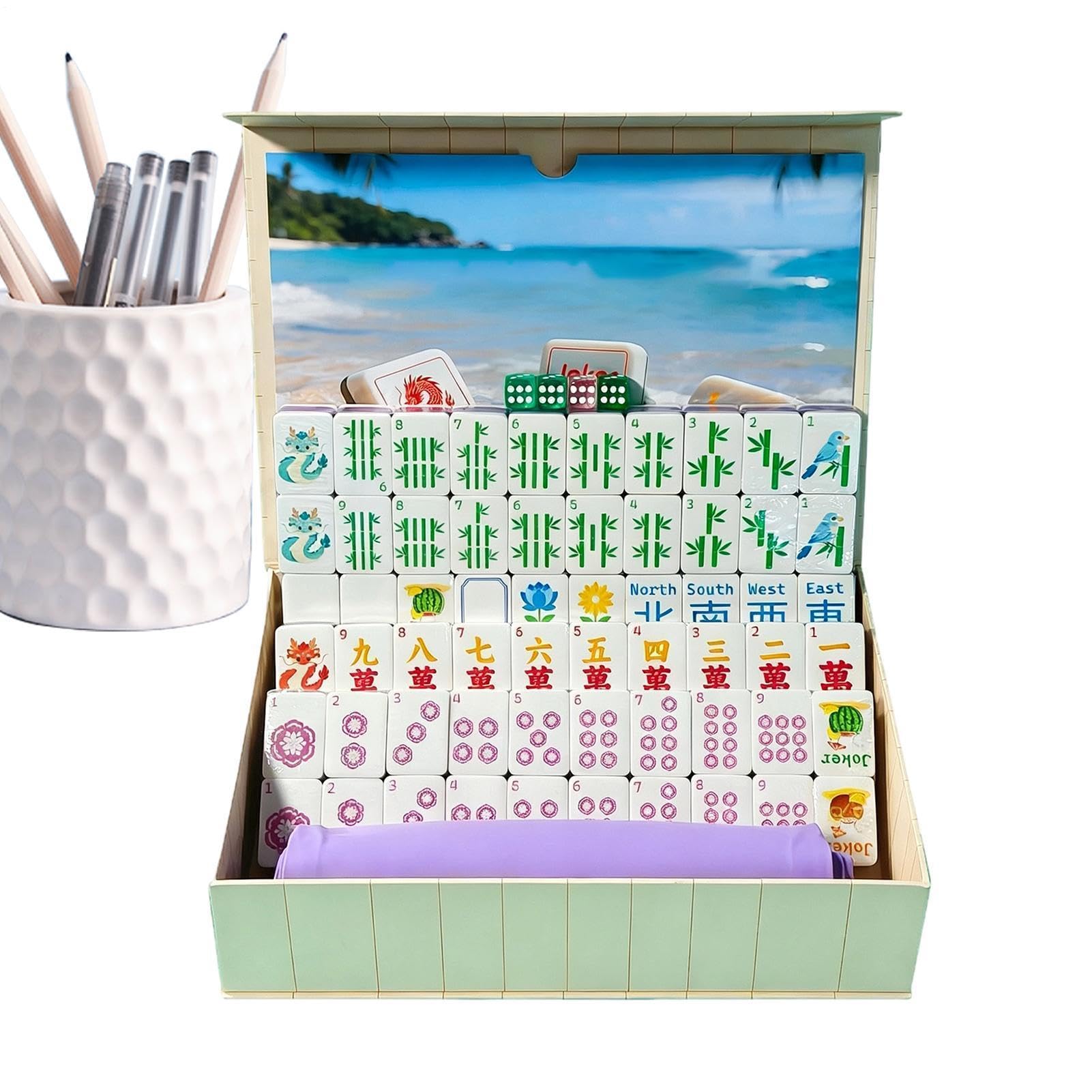 Basenowe Płytki Mahjong Interaktywne karty wodne do zabawy | Amerykański Zestaw Mahjong Do Przyjęć Domowych, Spotkań, Plaży, Wakacji, Podróży, Ogrodu Oraz Na Świeżym