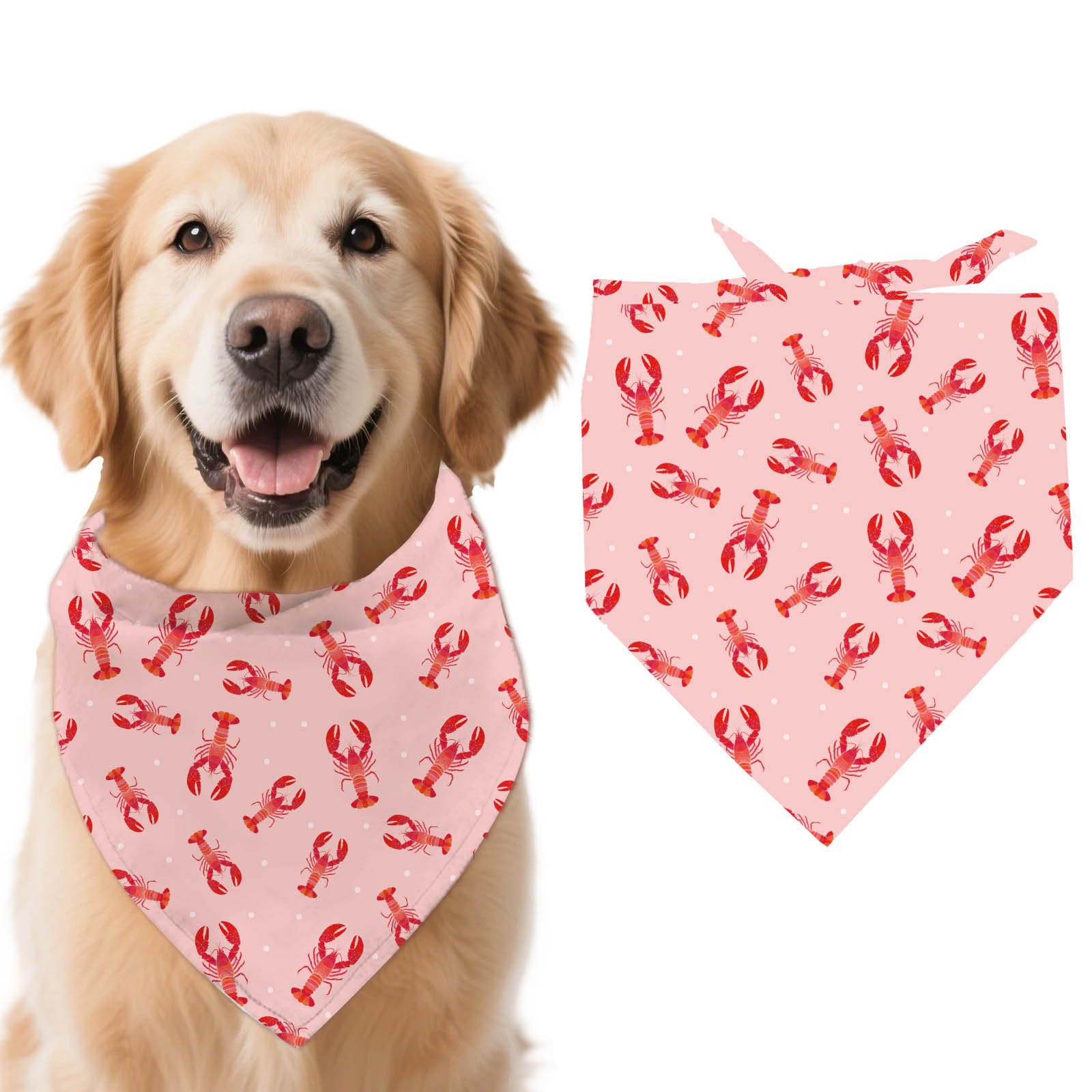 arricraft 1pc Pet Dog Bandana, 21.7"x21.7"x30.7" Lobster Repeated Pattern Adjustable Cotton Triangle Pet's Bandana Washable Scarf Bibs Printed Chief for Spring Summer Large Dogs and Pets