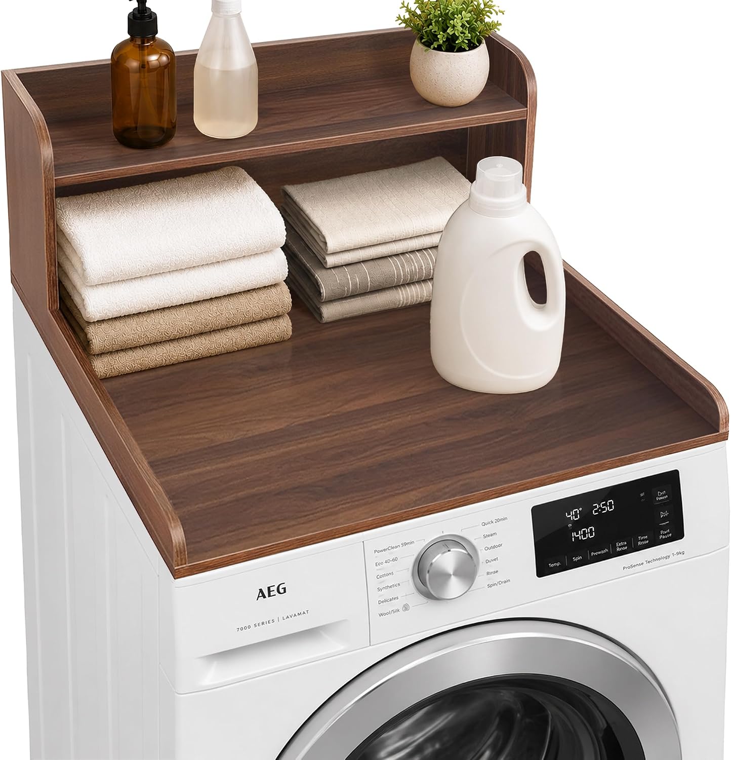 Royxen Single Washer Dryer Countertop, 2-Tier Laundry Countertop with Shelf, Soild Wood Core Washer Dryer Topper for Laundry Room Organization (Black)