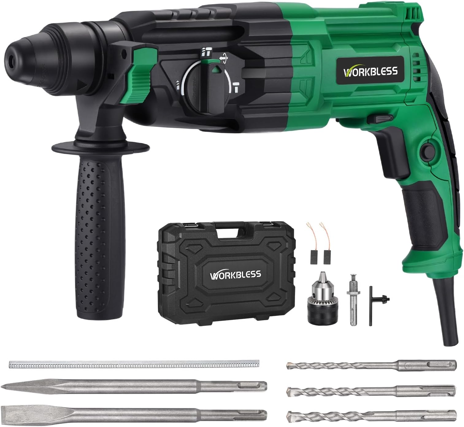 SDS-Plus 1" Rotary Hammer Drill, 8 AMP, Lightweight Corded Version for Concrete Demolition Chipping, 5 SDS-Plus Bits