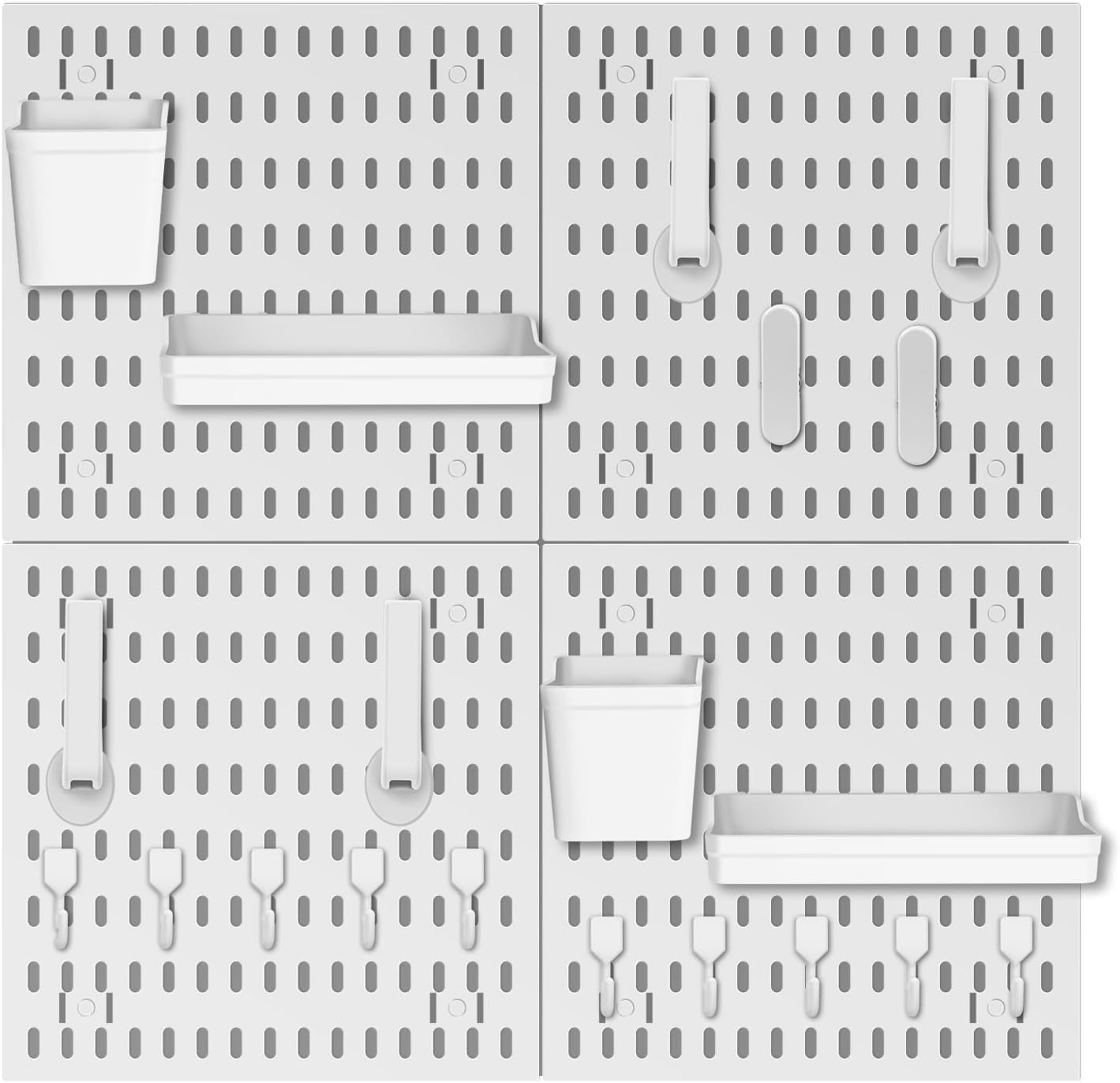 Stecktafel Set mit 4 Stecktafeln (30x30cm) + 20 Zubehör für Raumaufbewahrung, Organisation und Dekoration, Freie Kombination und Einfache Installation (Weiß)