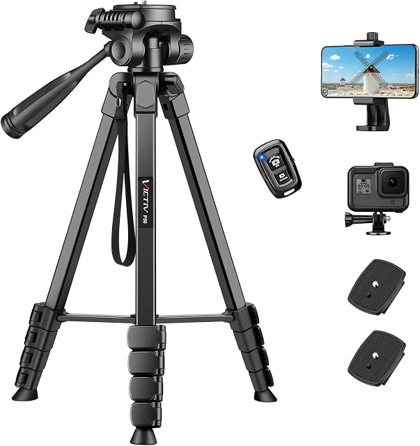 Victiv New Camera Phone Tripod, 67.7"/172cm Portable Aluminum Phone Tripod Stand with Detachable 3-Way Head for DSLR Canon Nikon Sony Action Camera with Phone Holder and Remote