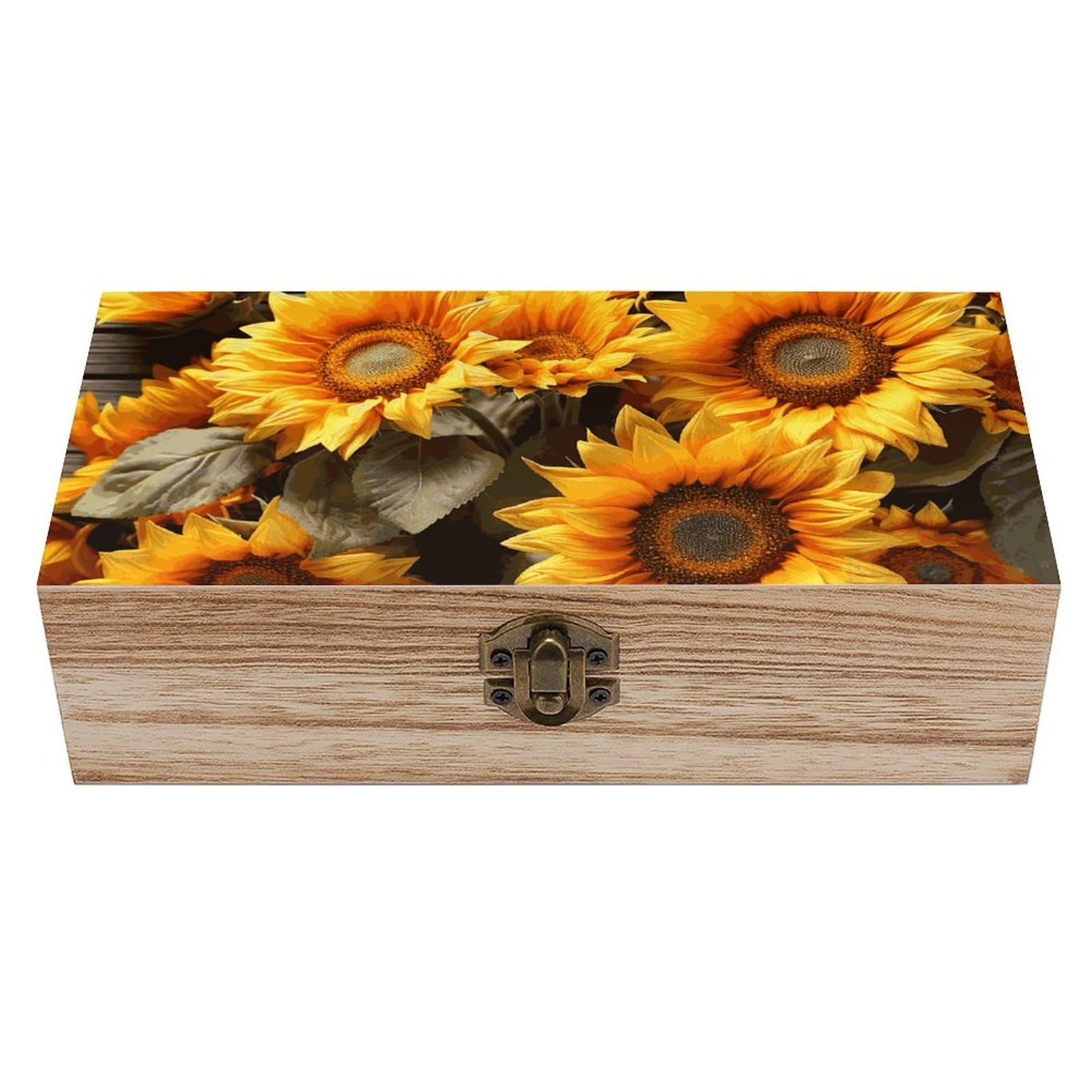 Oudrspo Plants Theme Sunflower Wooden Keepsake Box Decorative Memory Storage Box with Hinged Lid Small Jewelry Keepsake Boxes for Storing Gift Pictures Letters Time Capsule