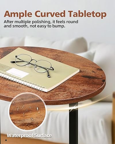 Miniatura 6 de Eufrozy Mesa auxiliar pequeña para espacios pequeños, mesa auxiliar redonda de madera de 24 pulgadas con cesta de tela, mesa decorativa de madera