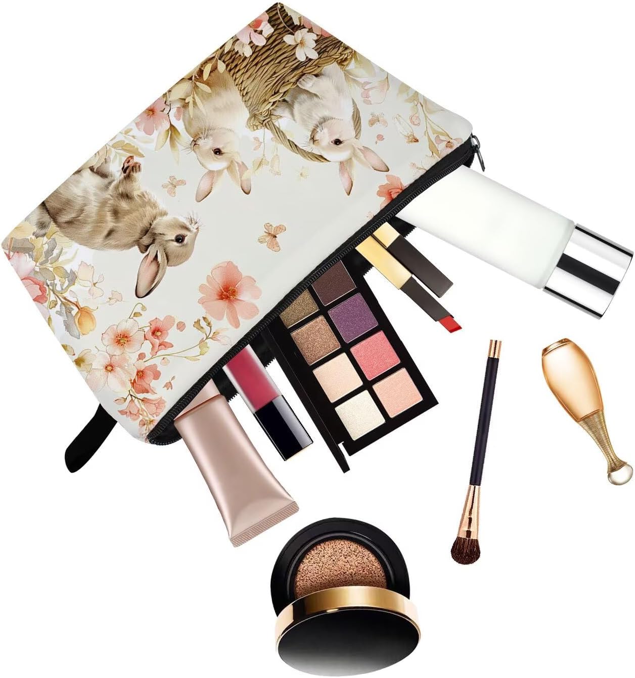 Floral Bunny Makeup Bag Cute Small Organizer Bag with Zipper Floral Bunny Cosmetic Bag Aesthetic Birthday Present for Women Sisters Friends -4 - Image 5