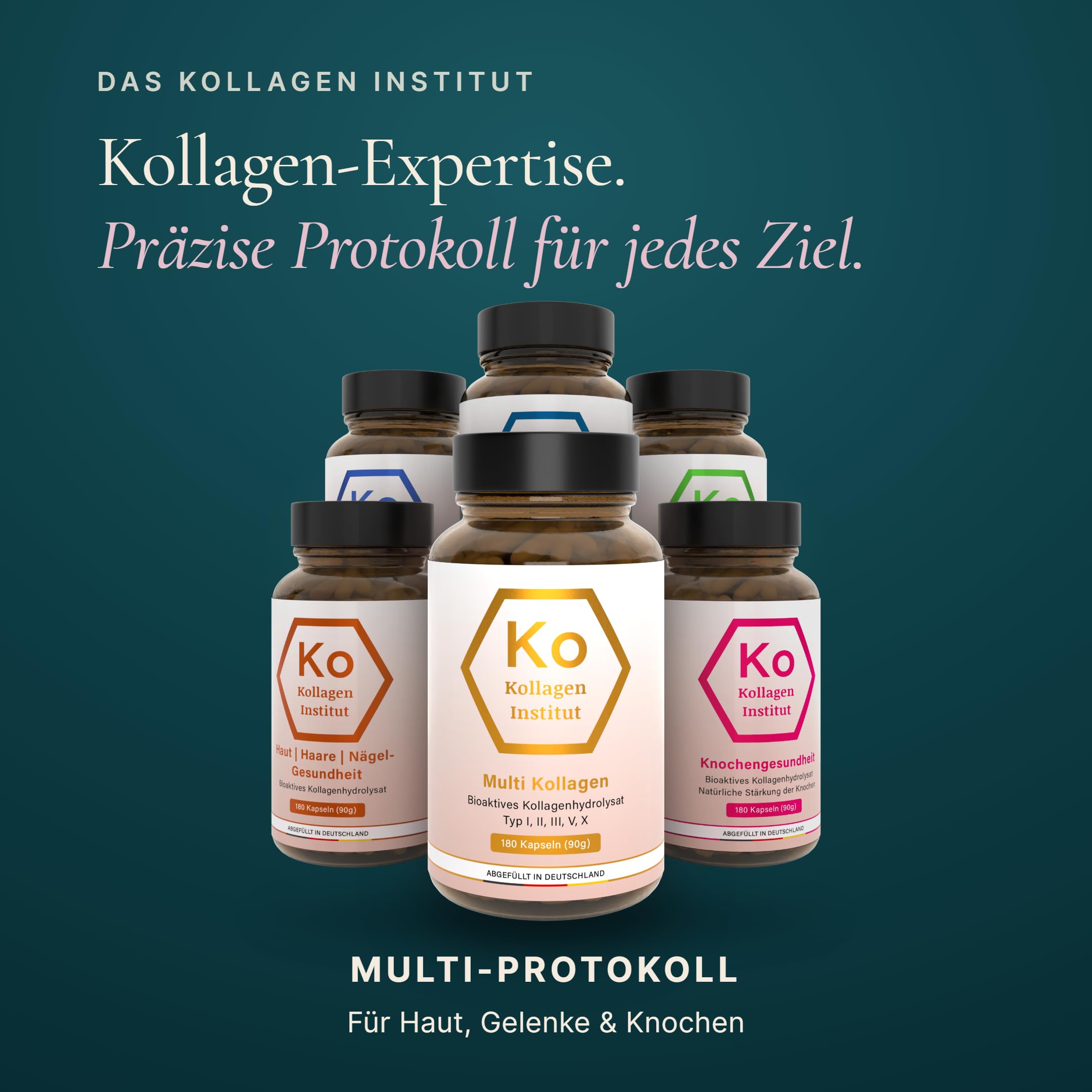 Kollagen Institut Multi Kollagen Kapseln - 1080 Kapseln (6 Monate), Hochdosierte bioaktive Kollagenhydrolysat Typen 1 2 3 5 10 für Beauty Haut Haare Gelenke Knochen Nägel Inner Glow