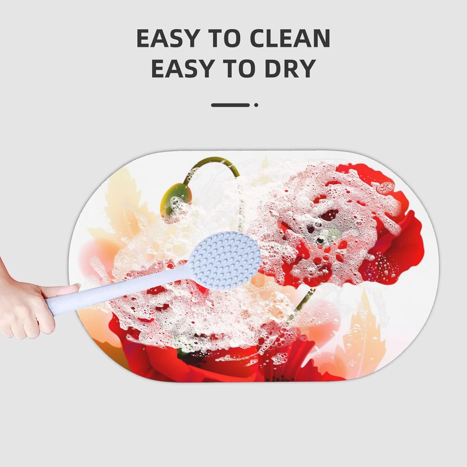 Stone Bath Mats Poppy Flowers Vivid Petals Diatomaceous Earth Bath Mat Super Absorbent Bathroom Floor Mat Quick Drying Diatomite Shower Mat for Shower Bathtub Bathroom Accessory 19.7x31.5in