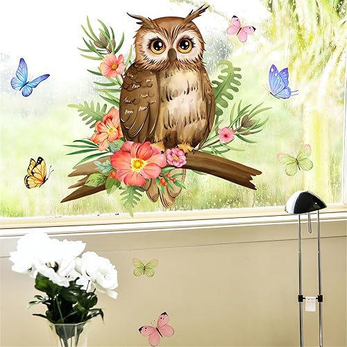 Miniatura 3 de Calcomanías de pared con diseño de búho pequeño, diseño de animales de dibujos animados de sacinora DIY, vinilo extraíble para ventana, sala de
