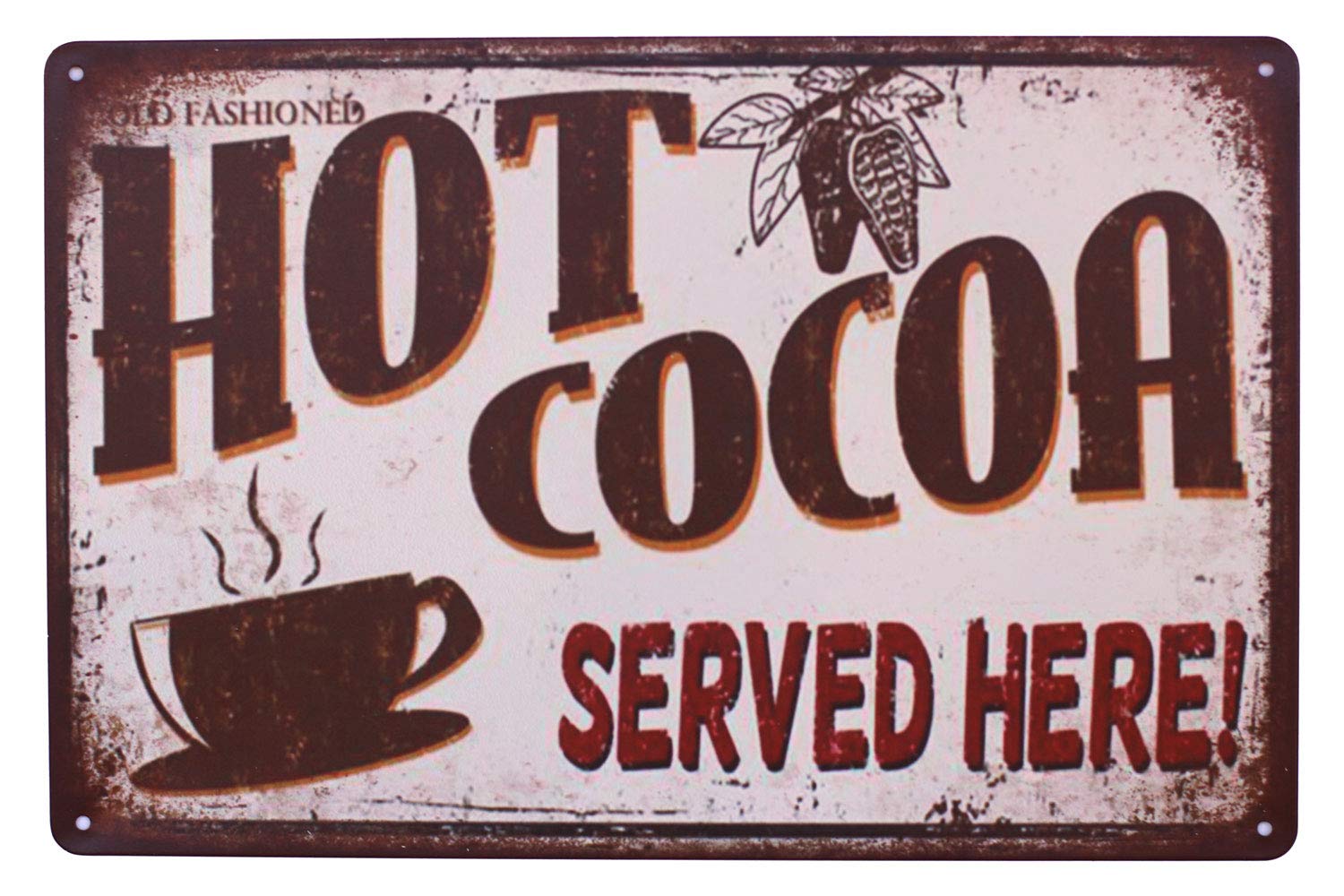 SMAZDFXX Old Fashioned Hot Cocoa Served Here, Metal Tin Sign, Vintage Art Poster Plaque Kitchen Home Wall Decor Cafes Bar Club 8"x12"
