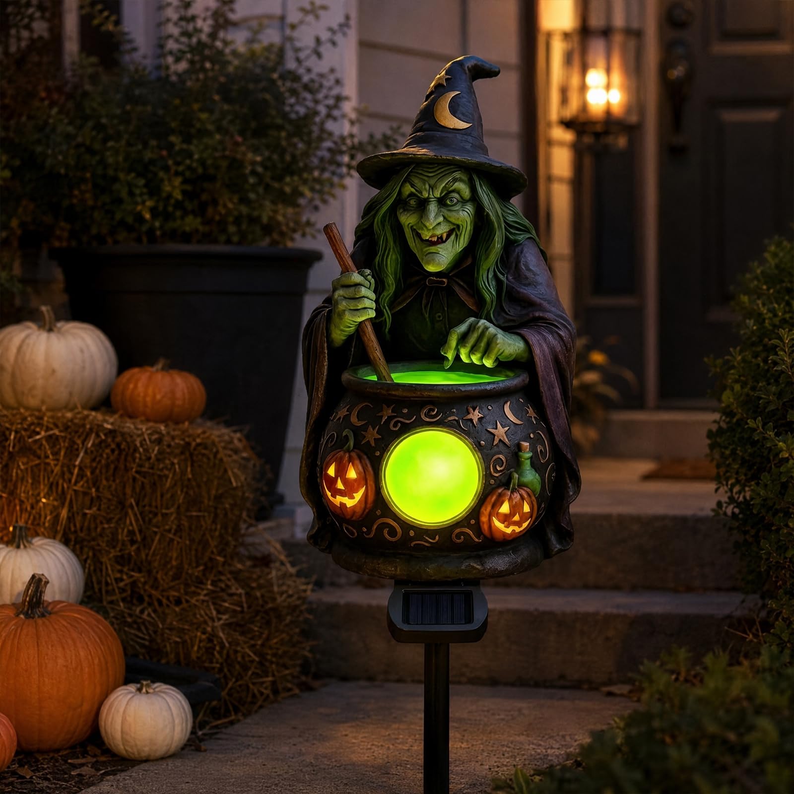 Solar Halloween Witch Cauldron Garden Light, Pumpkin Solar Lights Stakes