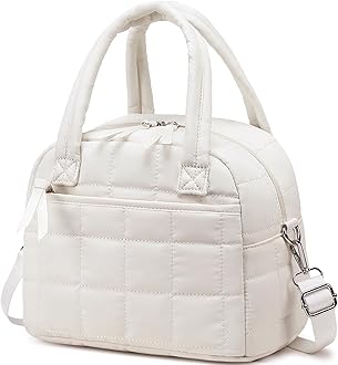 LEDAOU Lunch Box for Women Lunch bag Quilted Puffer Lunch Box with Adjustable Strap Insulated Reusable LunchBox for Work School Picnic Travel