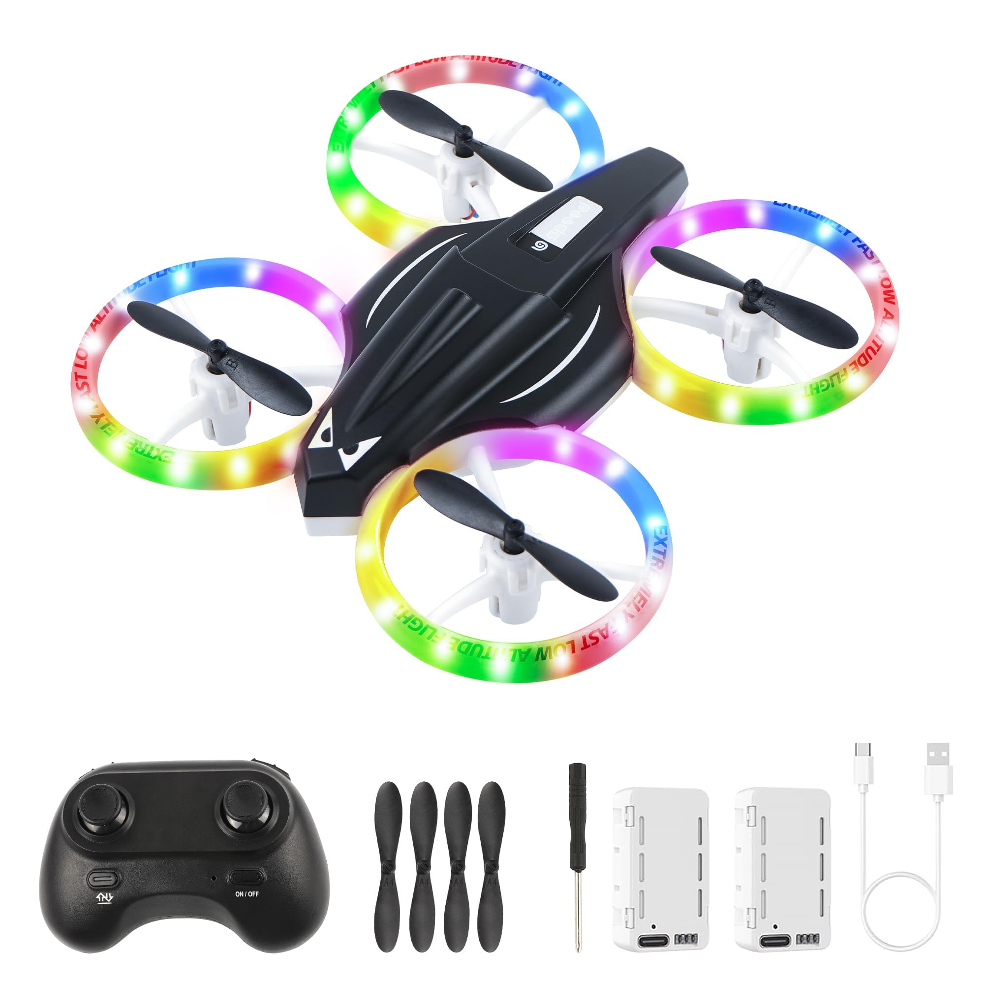Mini-Drohne für Kinder, ferngesteuertes Spielzeugflugzeug für Kinder und Anfänger mit LED-Lichtern, ferngesteuerte Drohne mit 360°-Drehung, 2 Akkus