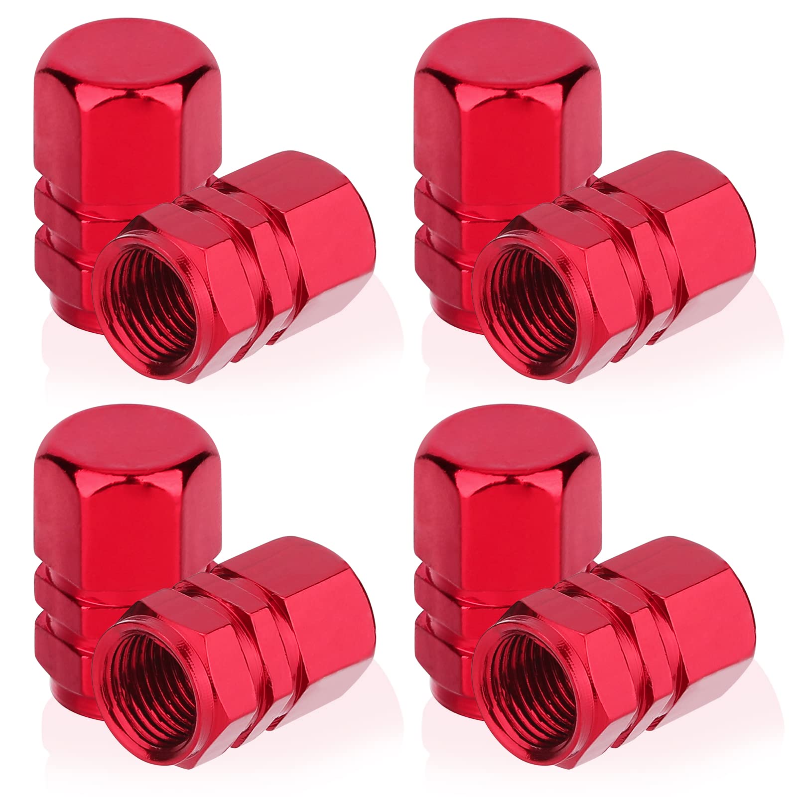 Red Tire Valve Stem Caps for Car, PROUSKY Aluminum Alloy Car Tyre Valve Dust Caps, Easy-grip Hexagon Valve Stem Covers Replacement Dust Cap with O-ring Gasket for Cars, Bike, Motorcycle
