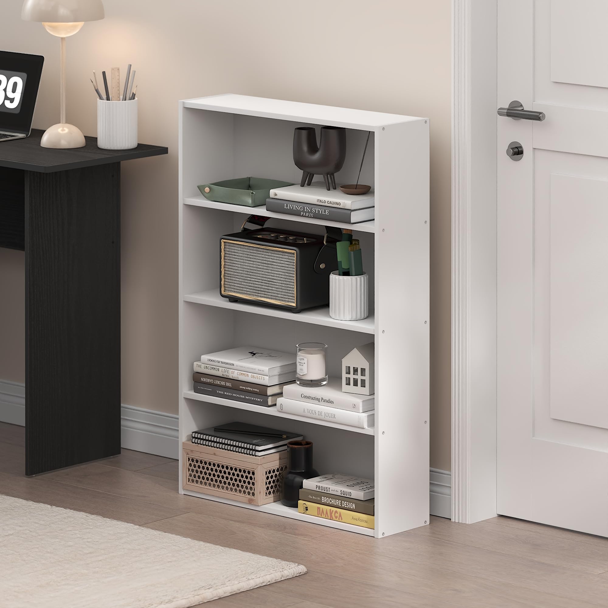 Furinno Basic Libreria a 4 Ripiani, Scaffale, Organizzatore, 6 x 24 x 35, Bianco