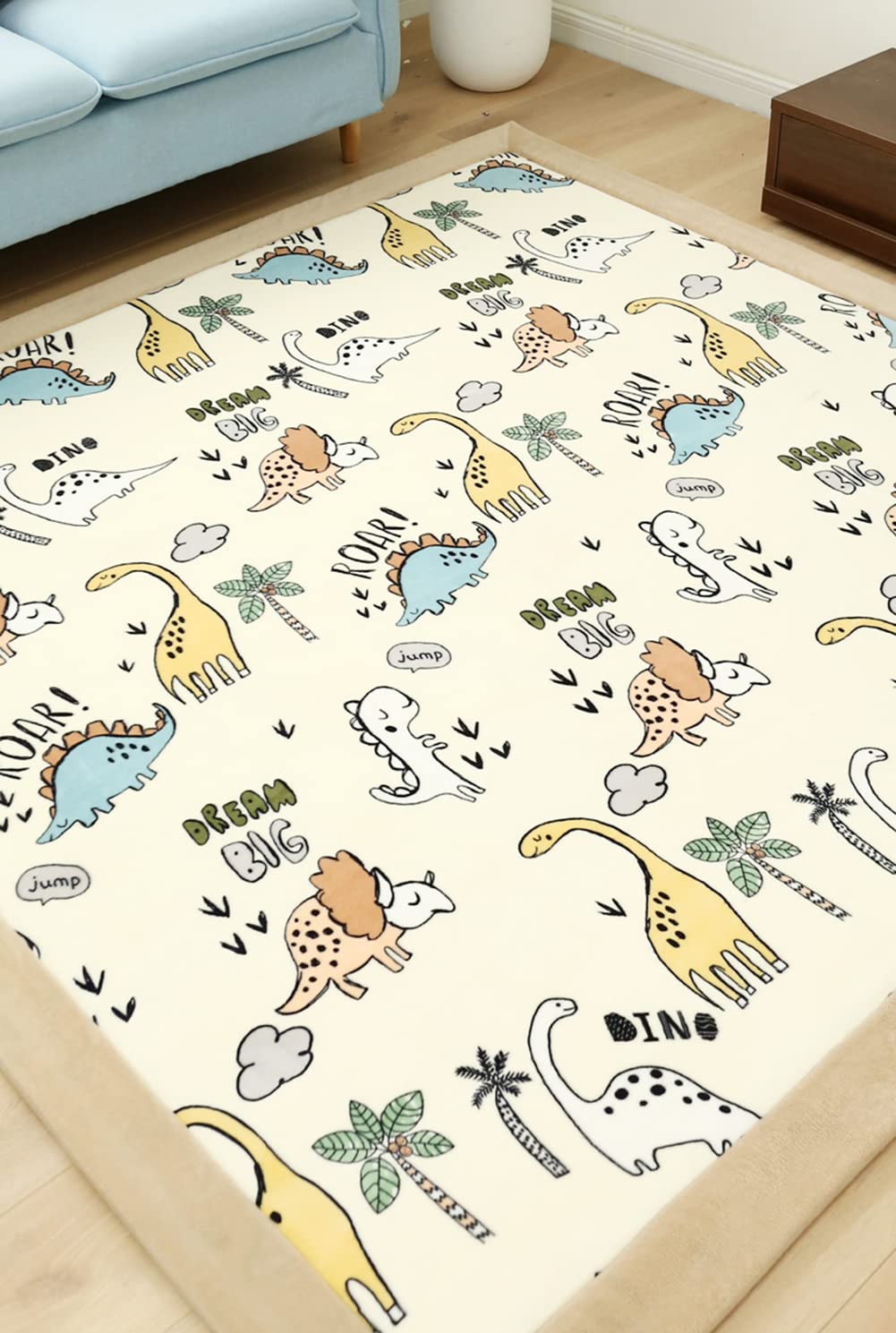 Spielmatte Krabbelmatte Baby Kinder Matte Babymatte Kinderzimmer Weicher Kinderteppich Faltbar Tier Dinosaurier, Farbe: Creme, Grösse: 100x200 cm