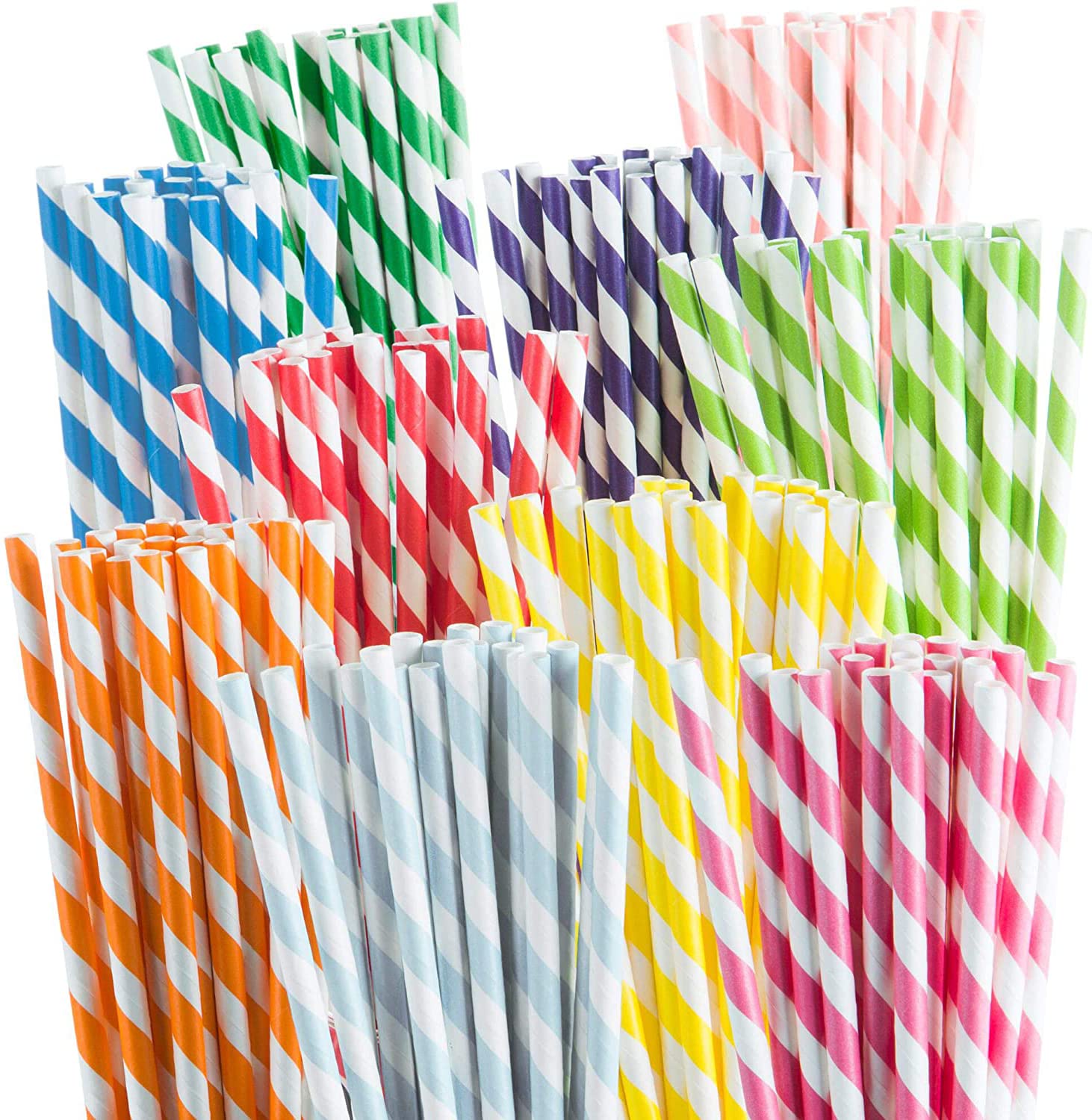 ELECDON 200 Biodegradable Paper Straws-10 Color Stripes Durable and Environmentally Friendly-Rainbow Straws and Party Decorations