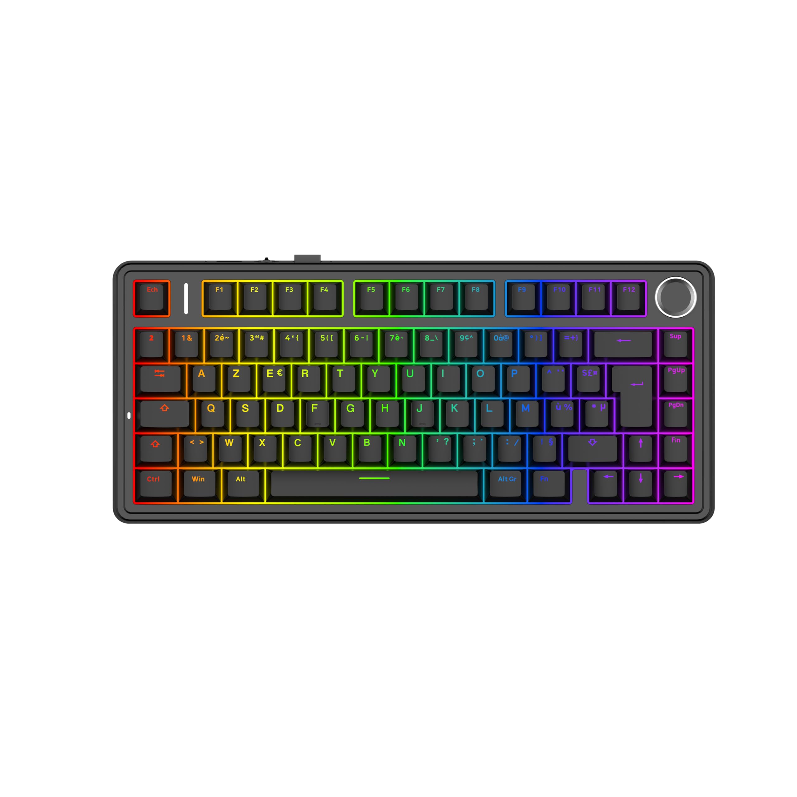 MechLands Aula F75 75% Clavier de Gaming Mécanique, AZERTY Français, Rétroéclairage RGB, Clavier de Jeu sans Fil BT5.0/USB-C/2,4 GHz, Crémeux, Molette, Reaper Switches pour Win/Mac (Noir)