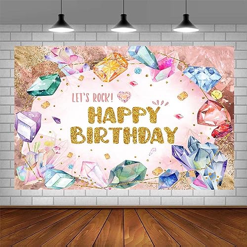 Miniatura 3 de AIBIIN Decoración de fiesta de cumpleaños con texto en inglés "She is a Gem" de 7 x 5 pies, para niños y niñas, diamantes de piedras preciosas