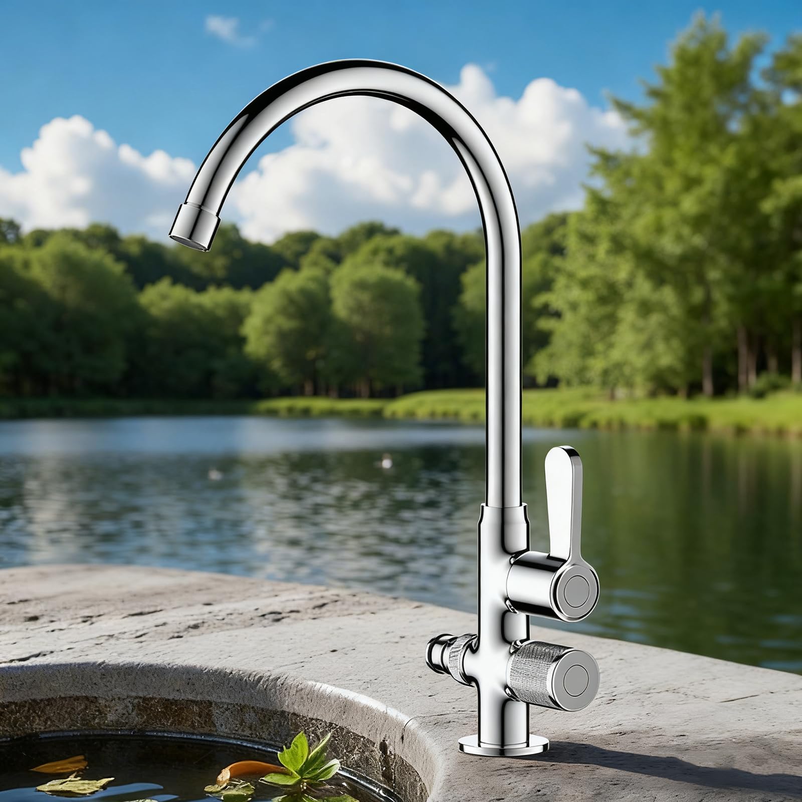 Rubinetti Giardino con Interfaccia per Lavatrice Da 1/2 Pollice Rubinetto Lavello Bagno con Altezza Del Beccuccio Di 285 mm,Cromo Placcato