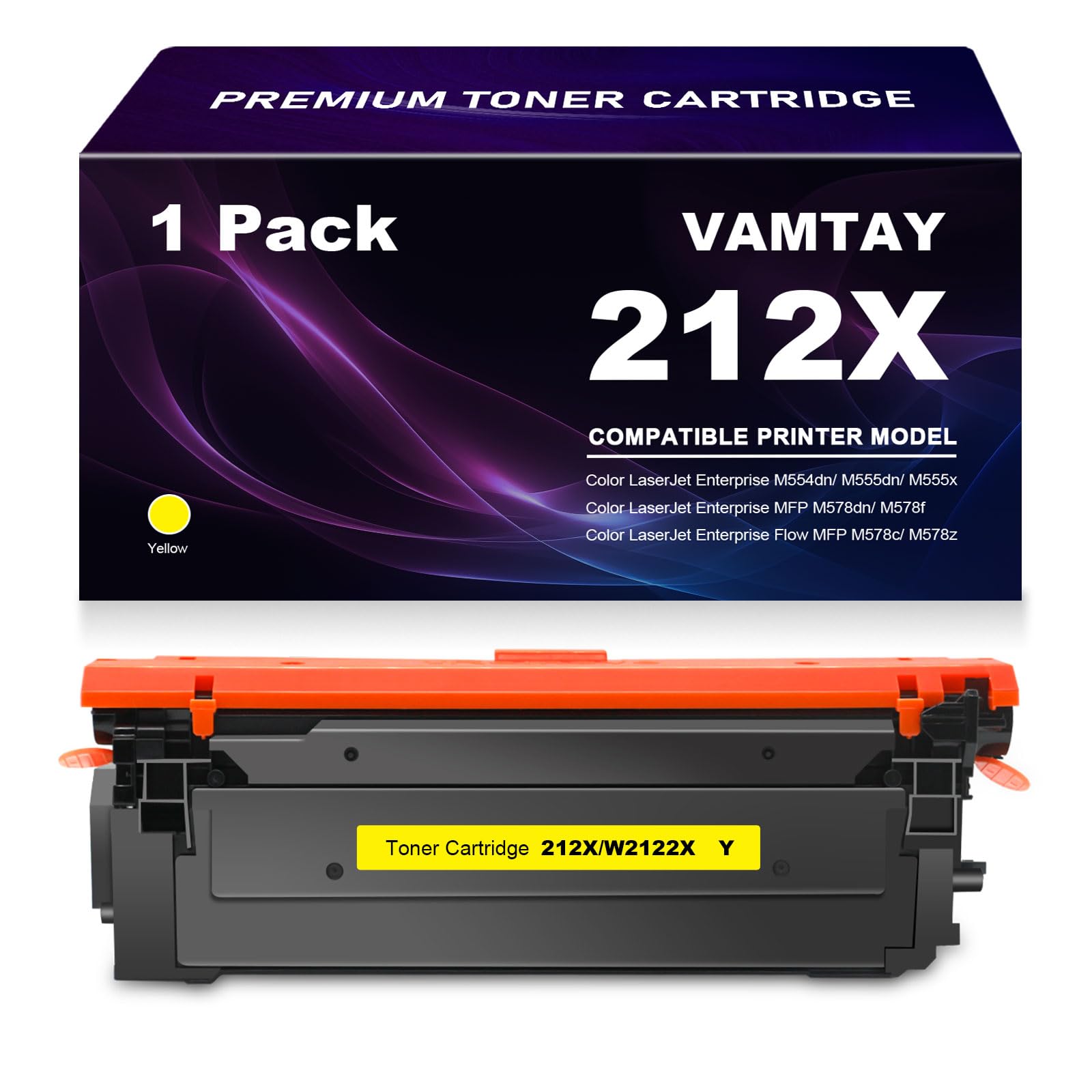 212X W2122X Yellow Toner Cartridges (with Chip) Remanufactured Replacement for HP 212X 212A W2122X Toner Cartridge Use with Color LaserJet Enterprise