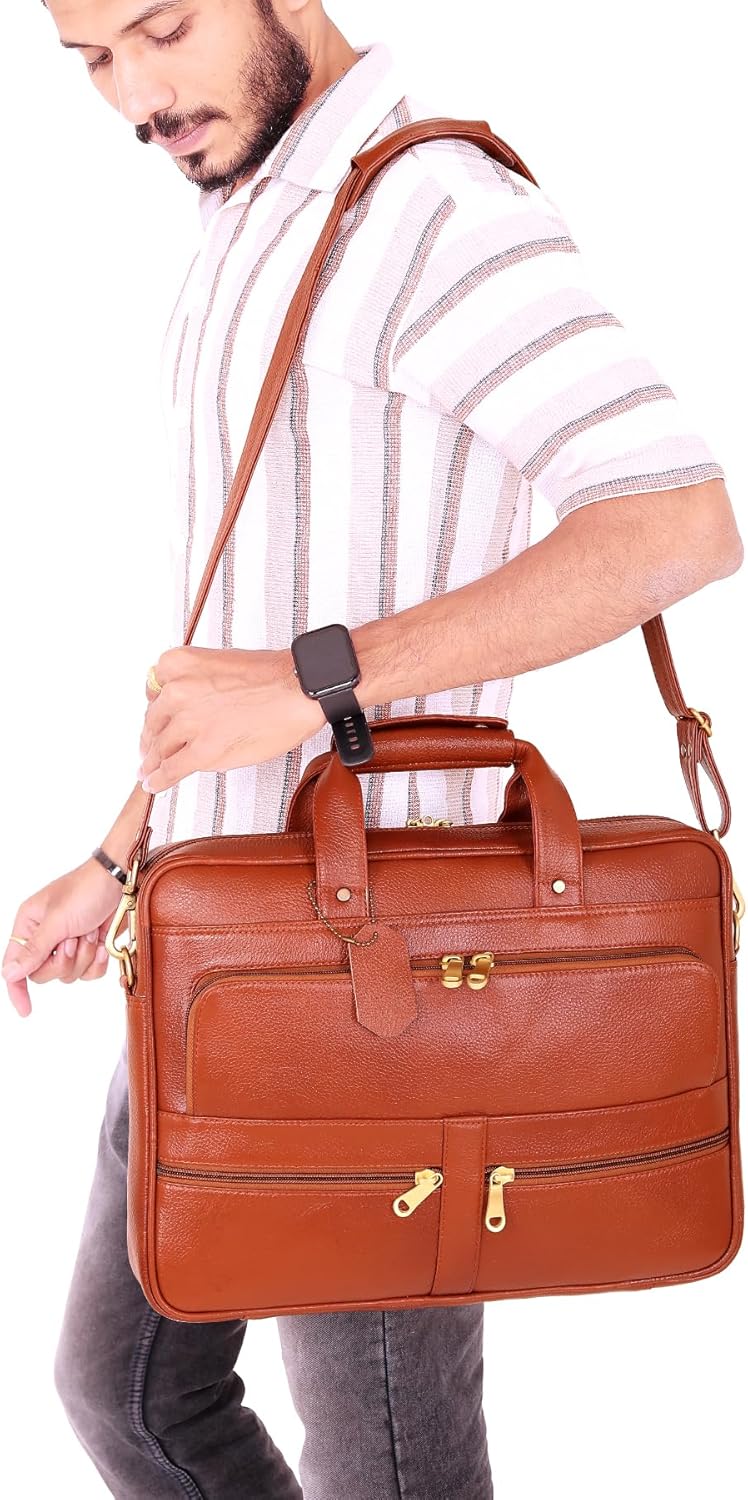 Da leather villa 16 Inch Leather briefcases Laptop Messenger Bags for Men and Women Best Office Satchel Bag
