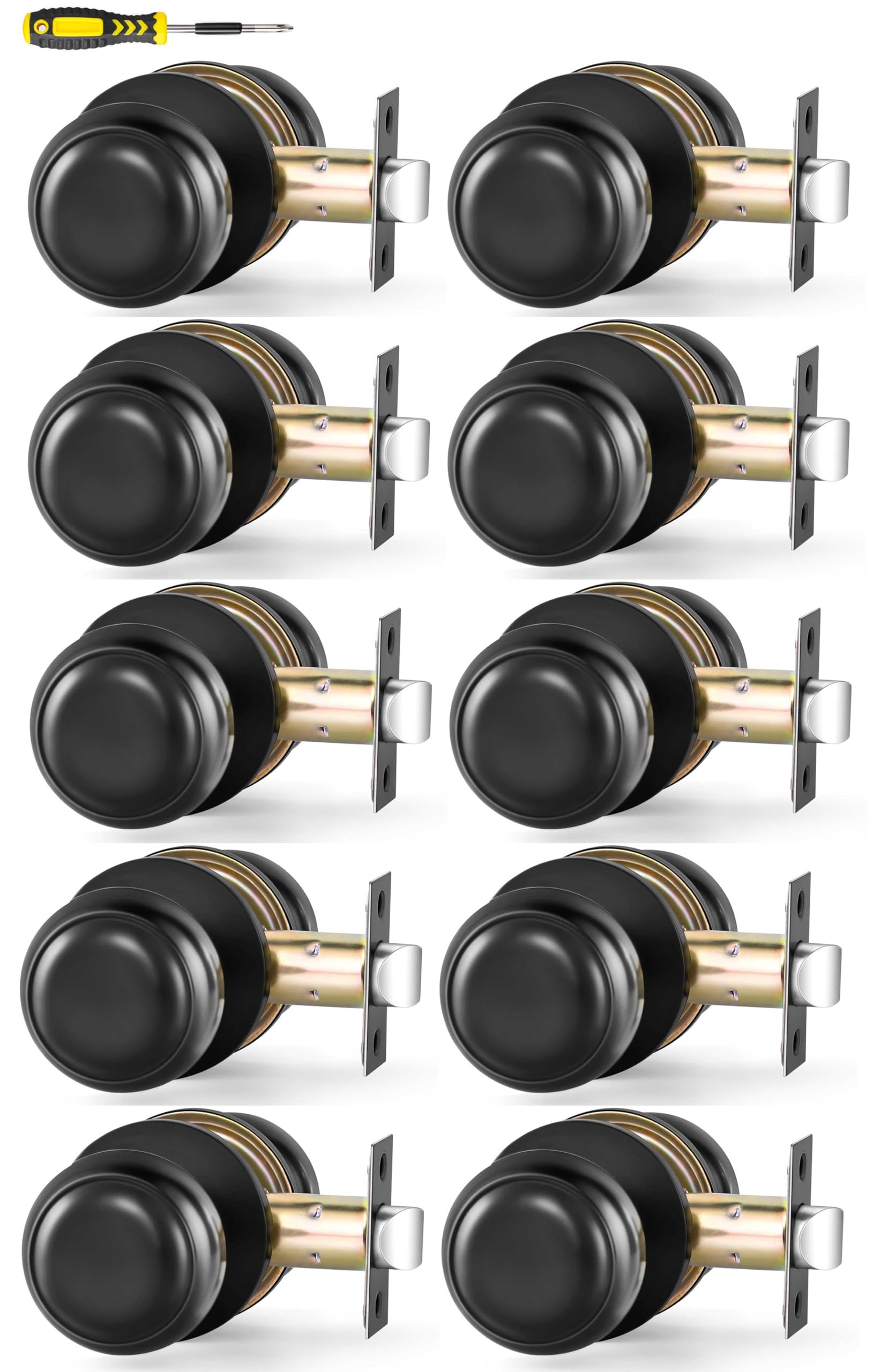 Matte Black Door Knobs - 5 Pack Passage Handles -9