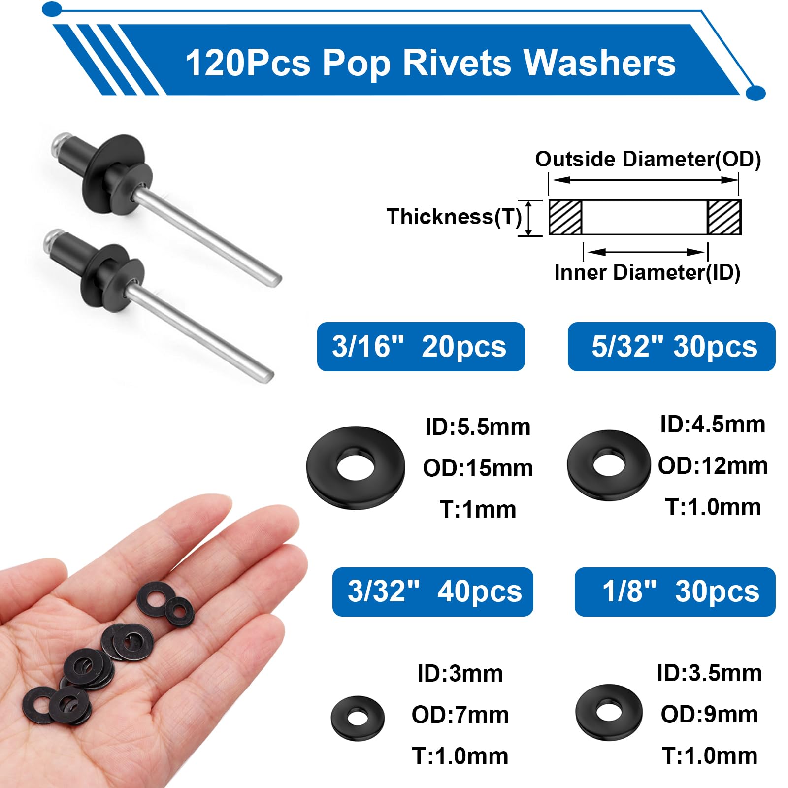 Snapklik.com : Smseace 1001Pcs Pop Rivet Gun Kit Black Pop Rivets ...