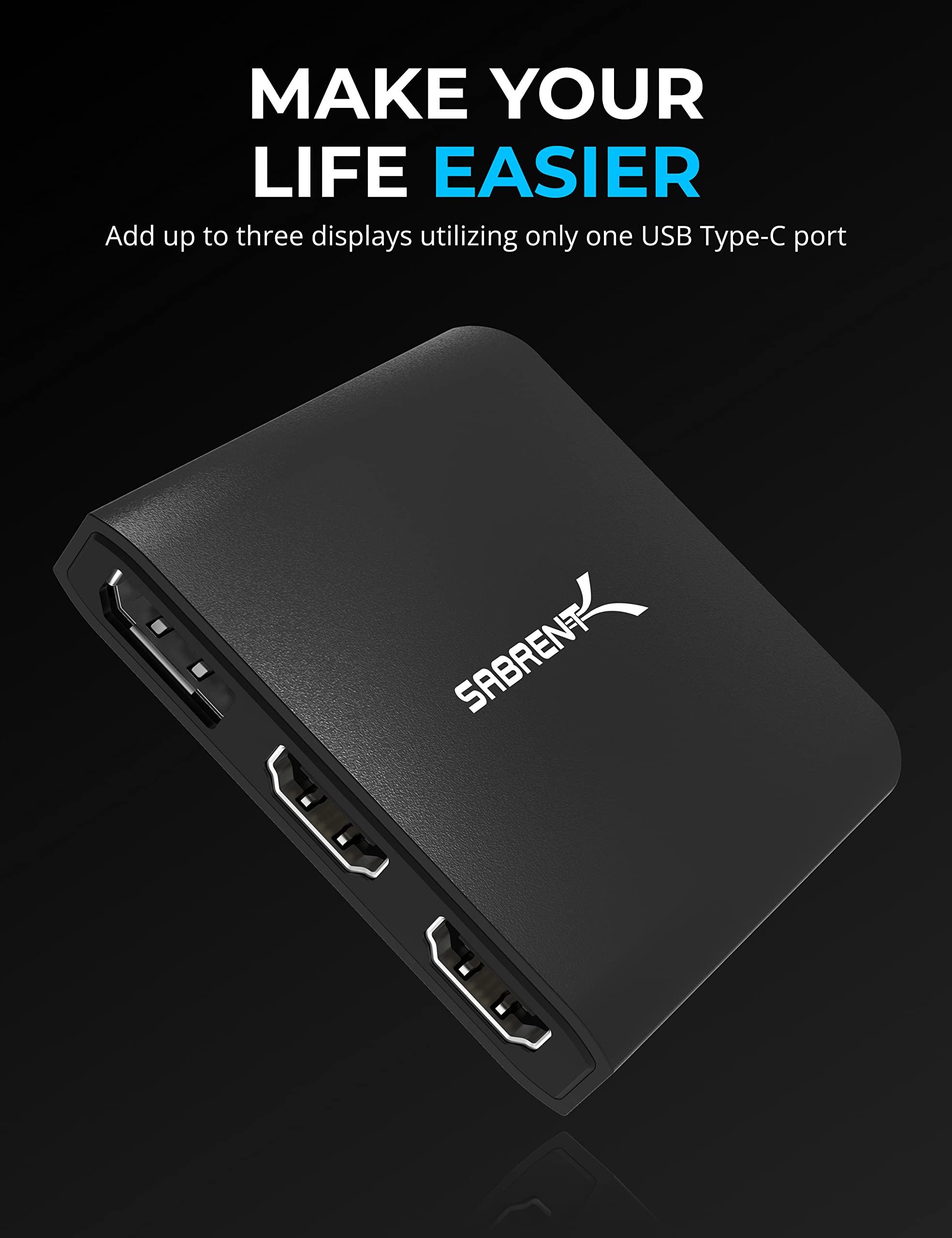 SABRENT Rozdzielacz HDMI, HDMI na USB C, 4K przy 60 Hz, adapter USB C na HDMI, 1 do 3 portów, akcesoria do laptopa, kabel portu wyświetlacza, kompatybilny z Thunderbolt 3 (DA-H2D1)