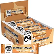 YuBi Protein Flapjacks - Peanut Crunch, 12 Bar Box, Protein Bars, 13g Protein, High Fibre, 2.3g of Sugar, Gluten Free and Dairy Free, 12x50g