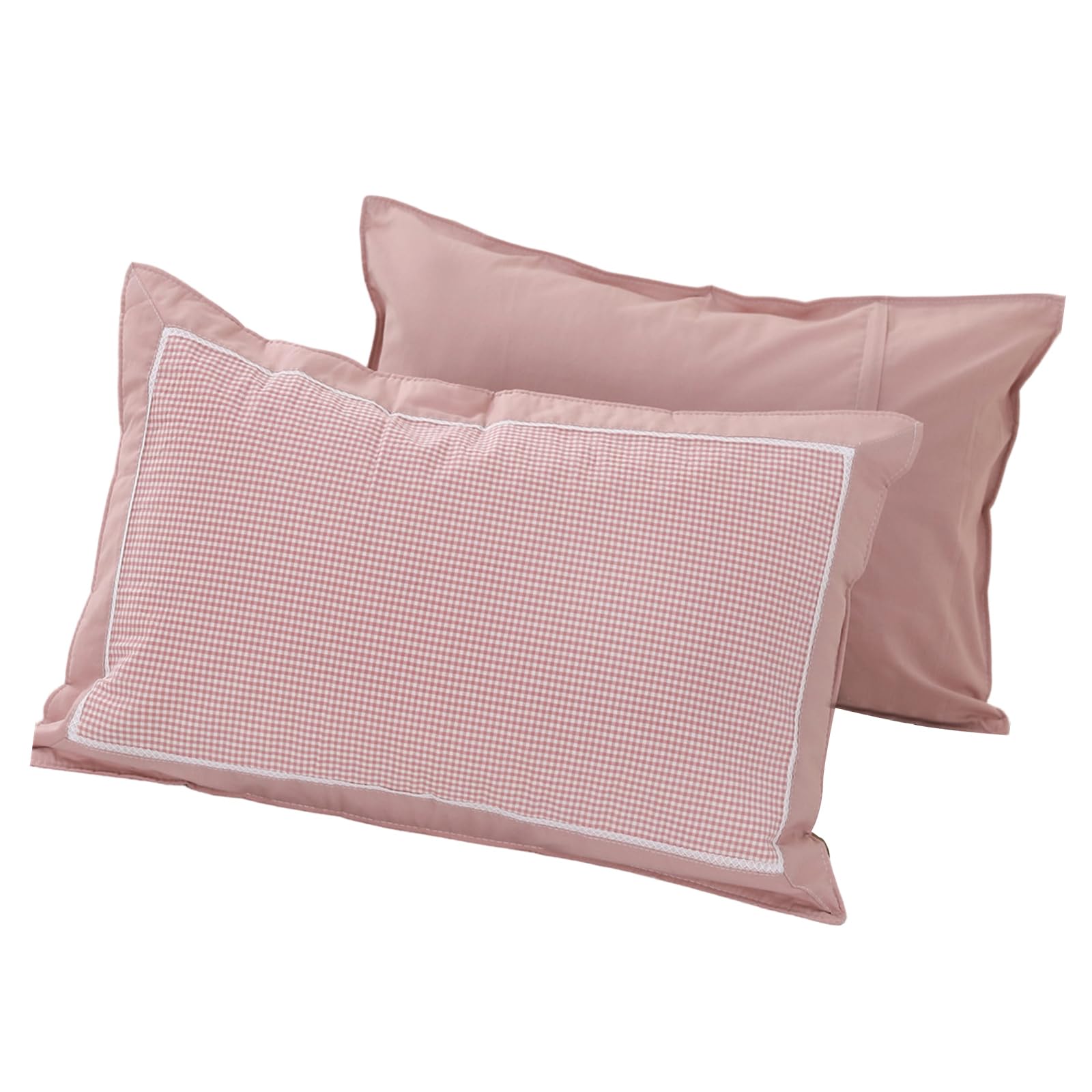 Elnwnnkc Quick-Dry Checkered Bed Pillowcases 2-Pack, Washed Cotton Fabric with Hidden Zipper & All-Season Breathability Soft Pillowcases