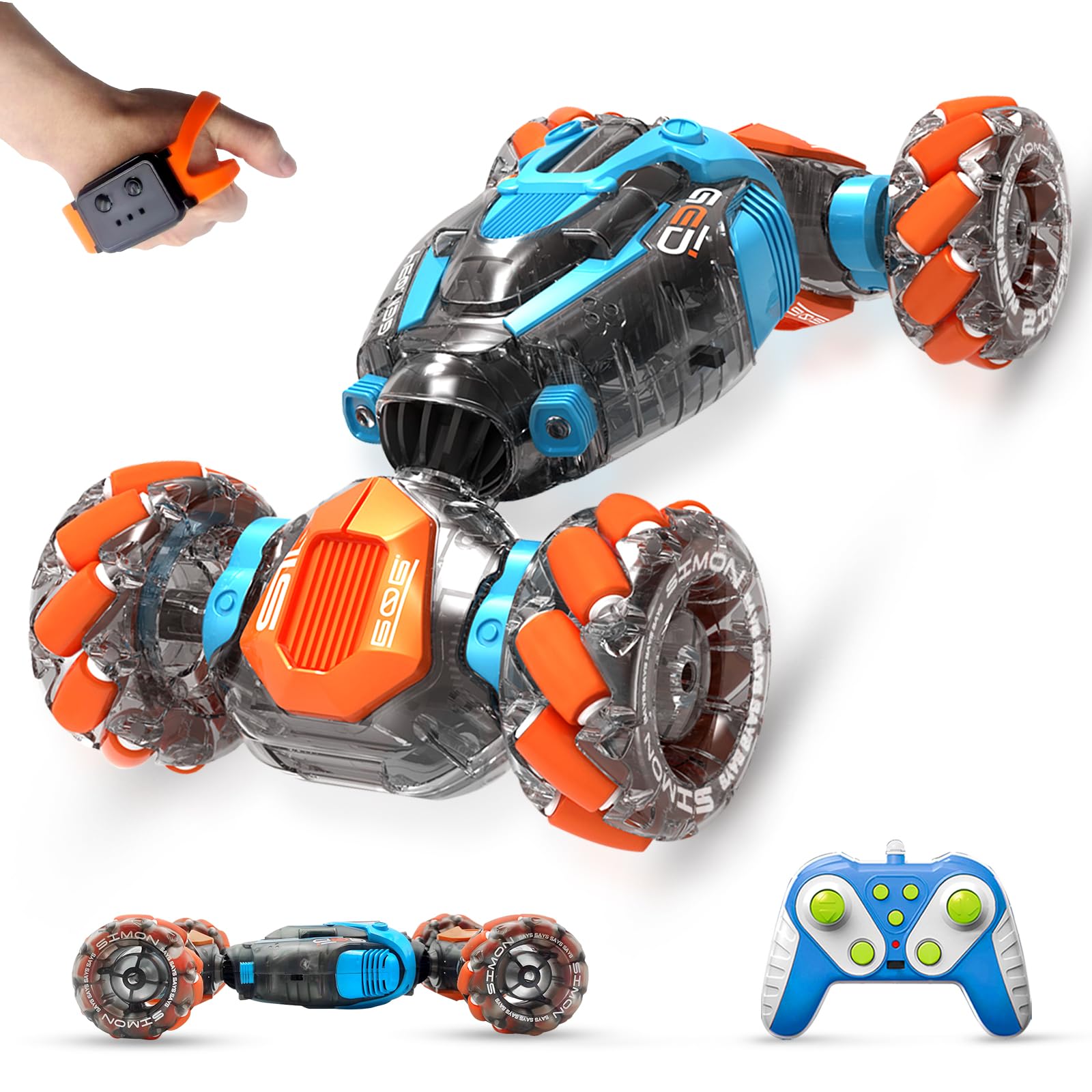 Dzxlin Gesture Sensing RC Stunt Car Toys for 6-12 yr Boys&Girls, 2.4 GHz Double-Sided Driving 360-degree Flips Rotating 4WD All-Terrain RC Car Toy, Best Birthday Gifts for Kids(Blue)