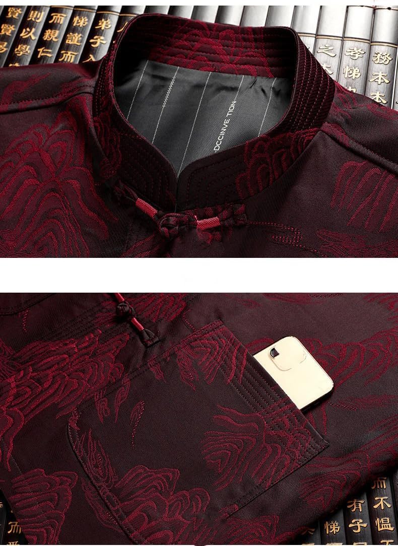 Men's Casual Chinese Style Suit, Middle-Aged and Elderly Tang Suit, Long Sleeve Loose 2-Piece Set