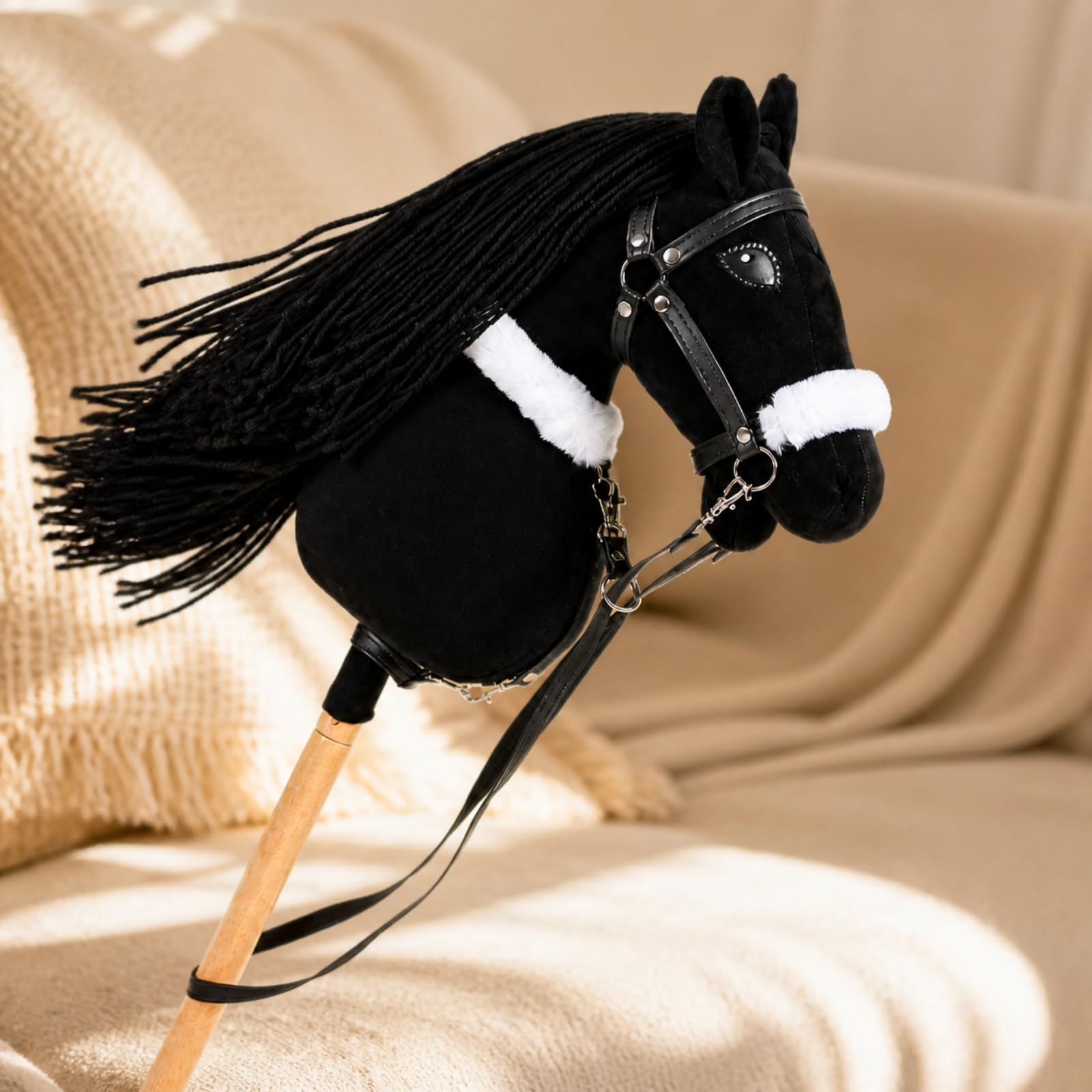 Hobby Horse Realistico a Bastone di Peluche Senza Funzioni Elettroniche Giocattolo Manico in Legno per Recite Scolastiche