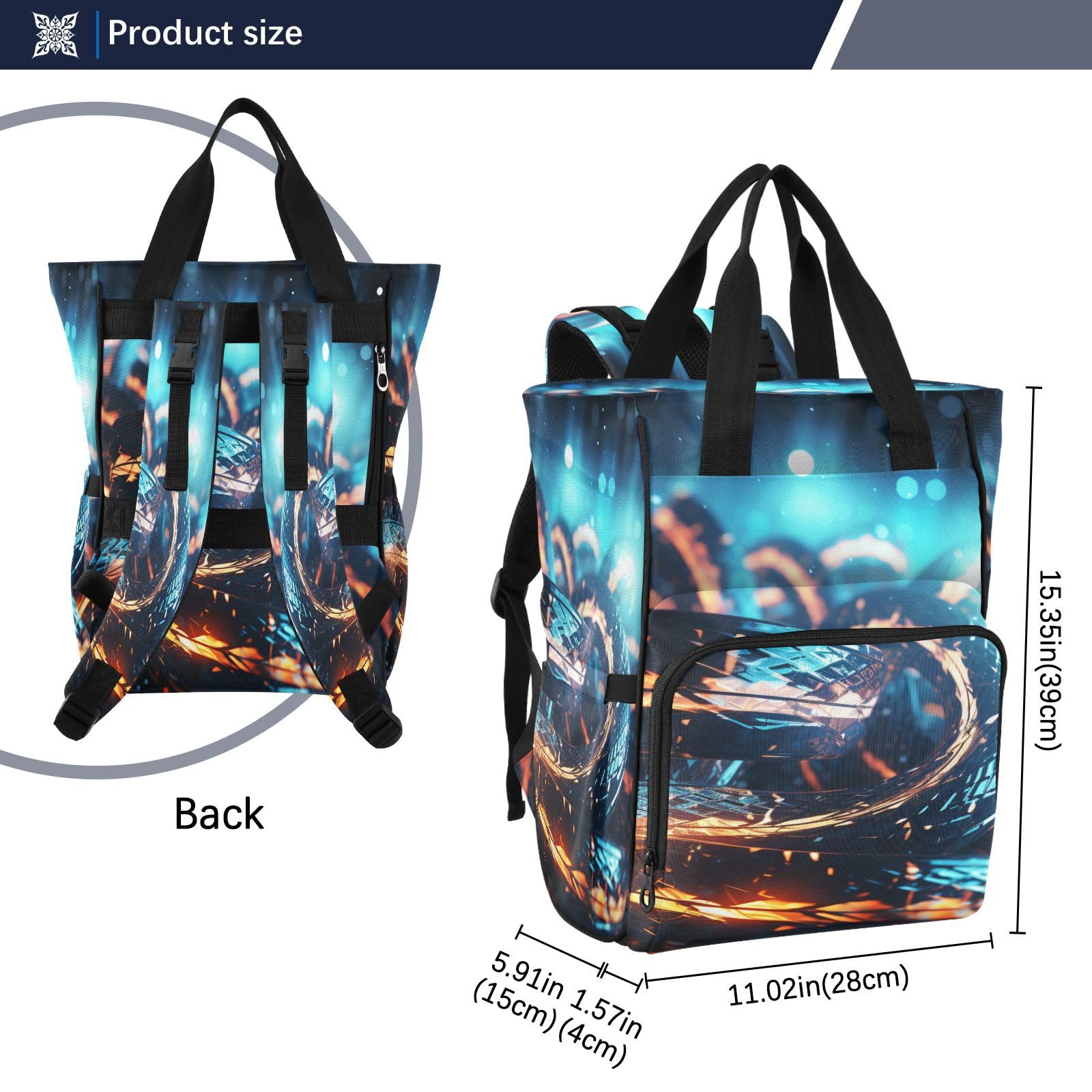 Serpientes Azules Fluido Brillante Mochilas de Pañales para Gran Capacidad Pañal Bolso Mochila para Viajar al Aire Libre Mamá y Papá