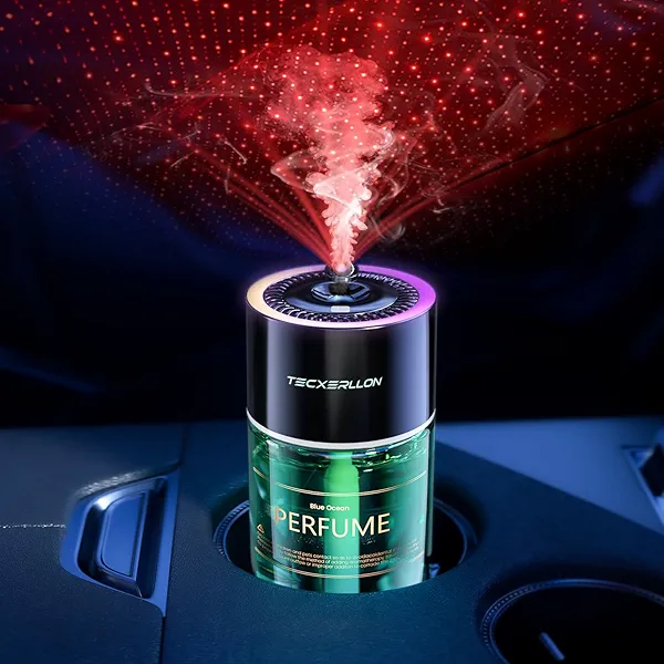 TECXERLLON Car Air Freshener, Car Diffuser with RGB Ambient Light & Starry Ceiling, 4 Smart Scent Modes, 120-Day Runtime, Auto On/Off, USB-C Rechargeable, Cologne-Inspired Fragrance,120ML