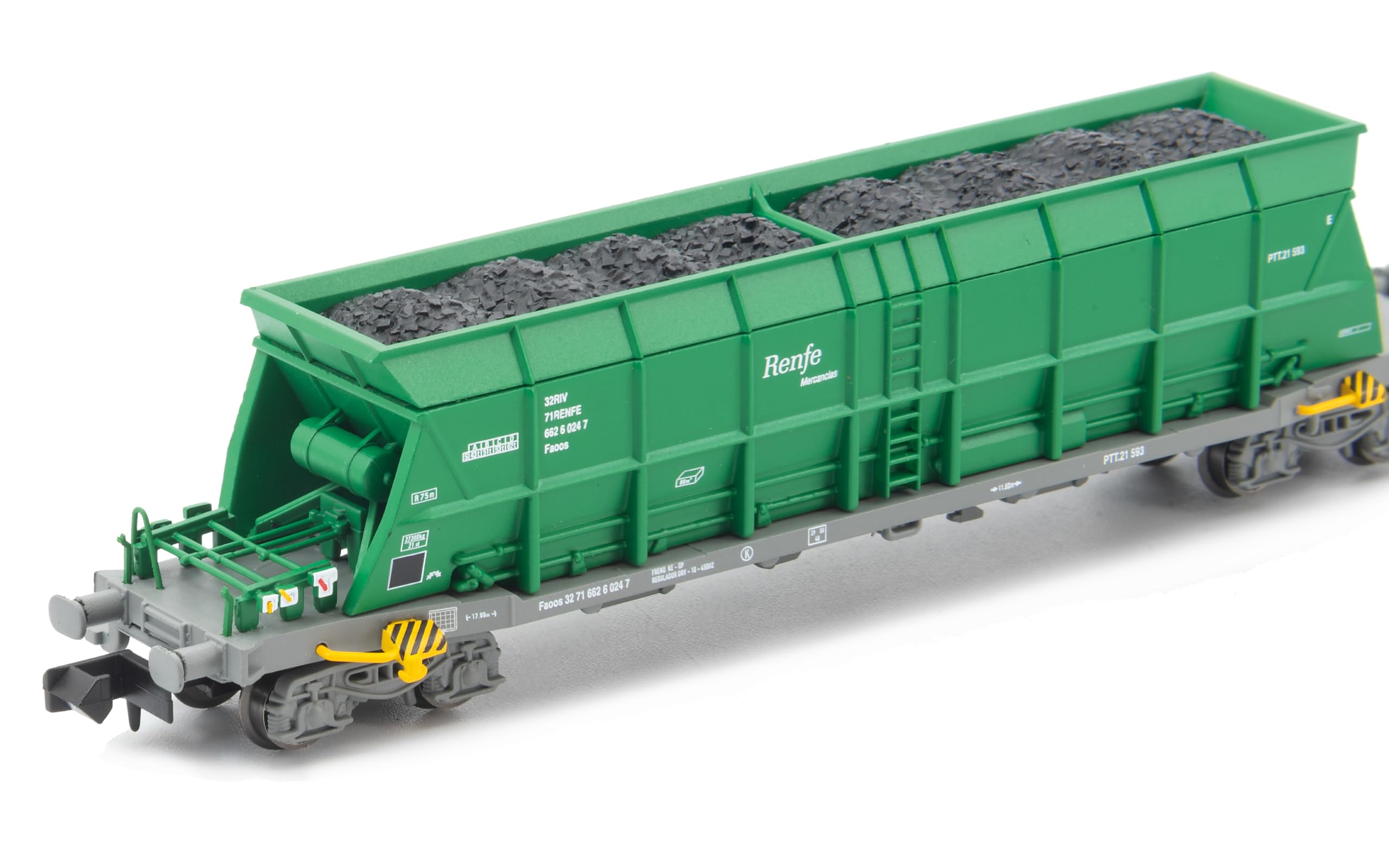 ARNOLD HN6670 Renfe Mercancías, 2er-Packung 4-achsiger Hopperwagen Faoos, grün, EpV-VI-Güterwagen