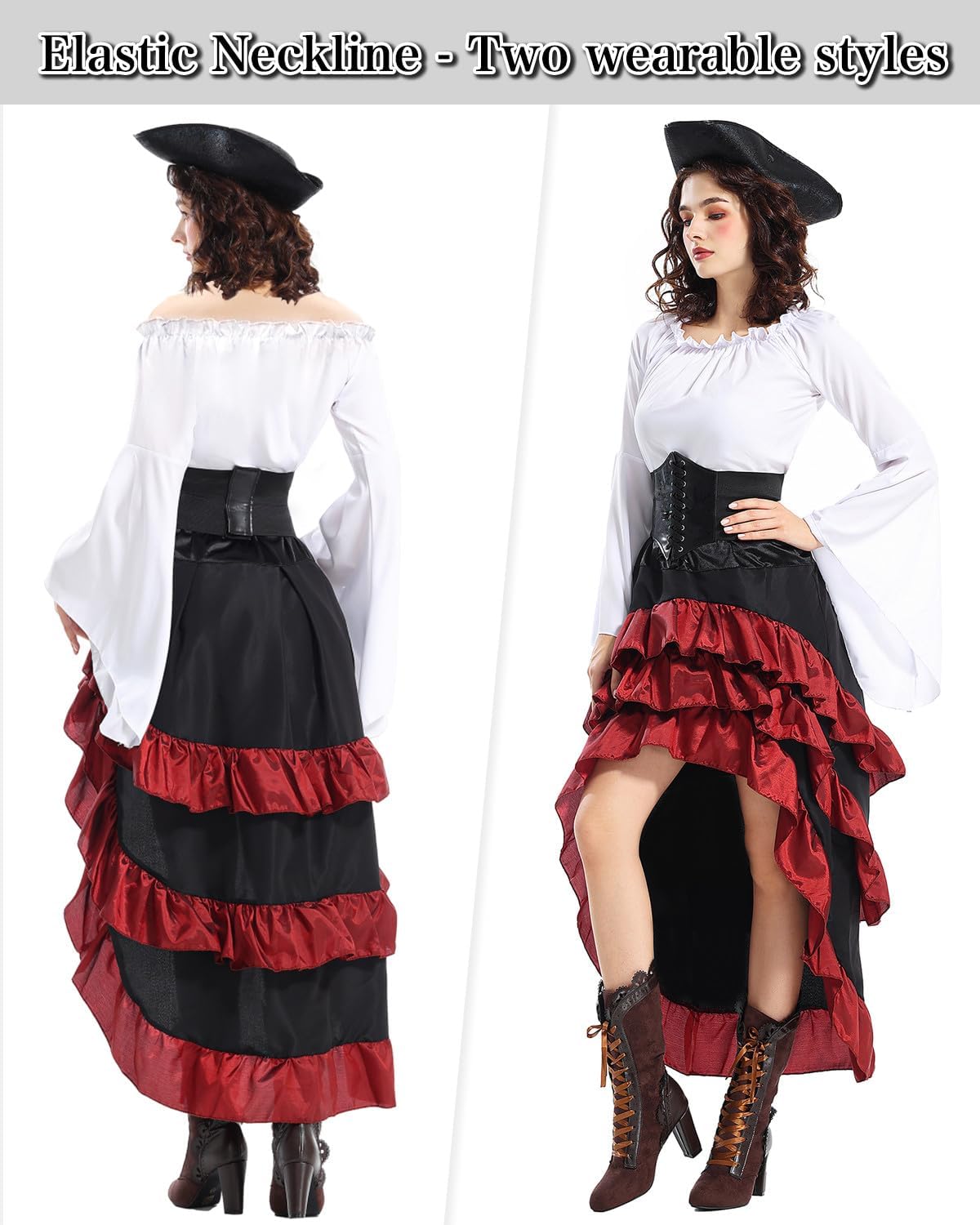 Vercico Pirate Costume Adult Women Medieval Pirate Fancy Dress Retro Elastic Waistband Corset - Image 2