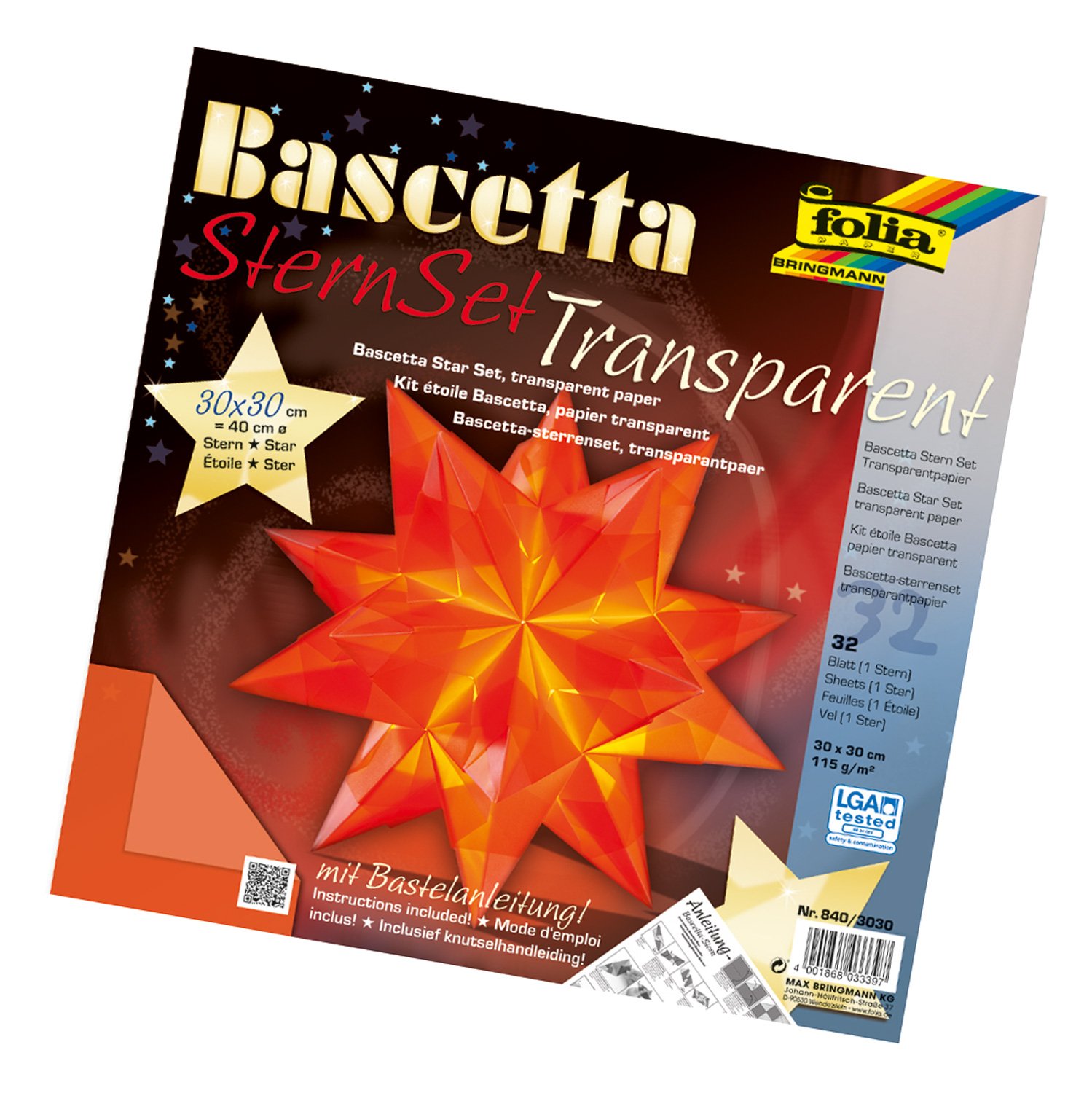 folia 836/3030 Bascetta Star Handicraft set, blue, Paper, Orange, 30 x 30 cm