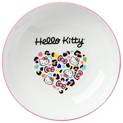 Silver Buffalo Sanrio Hello Kitty Leopard Heart Print Ceramic Dinner Pasta Bowl, 9 inches