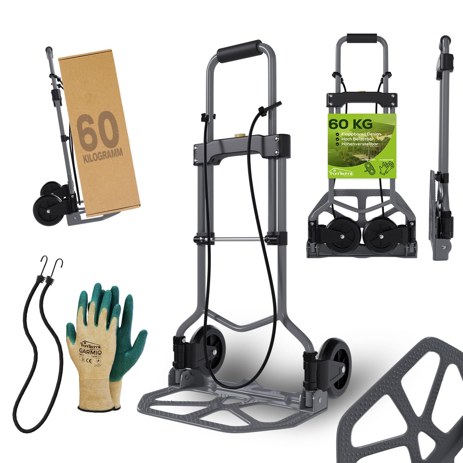 TroniTechnik Sackkarre Handkarre klappbar – Tragfähigkeit 60 kg