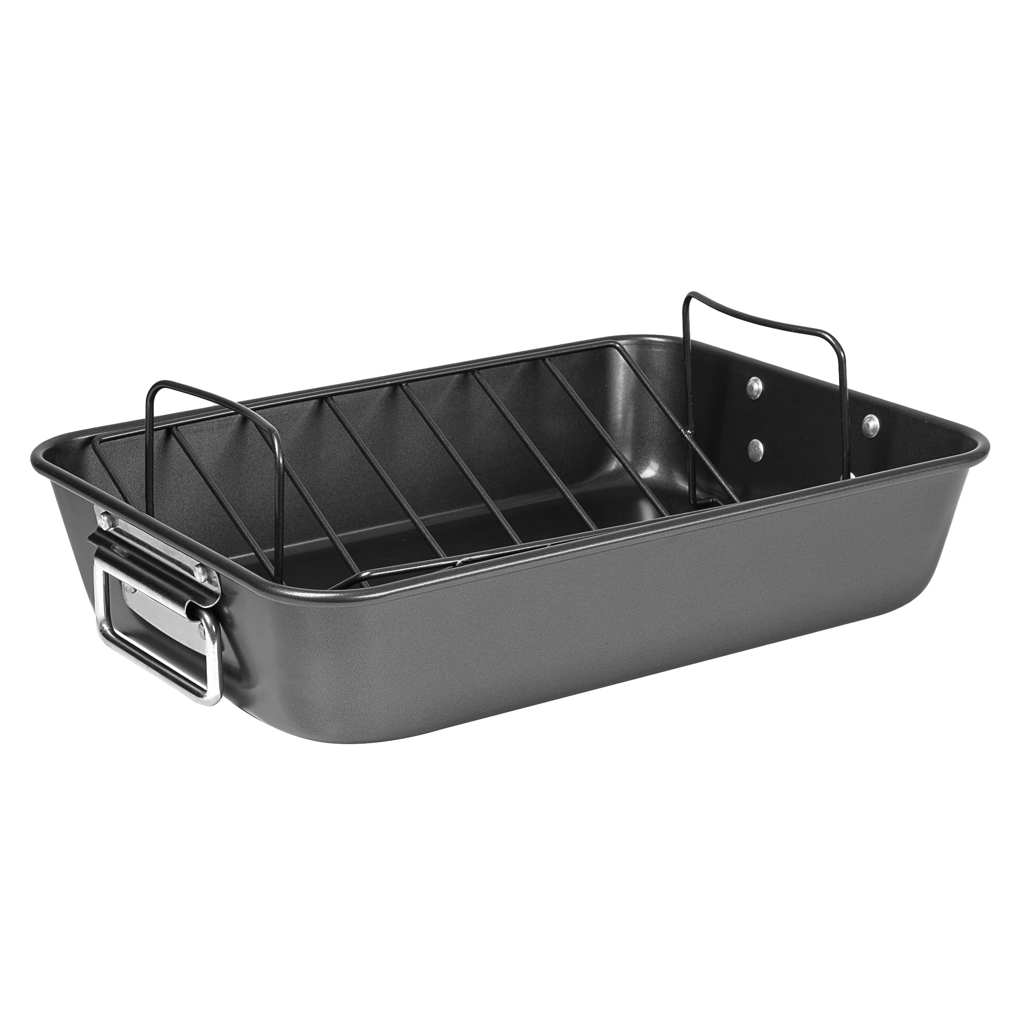 ProChef 15" Non-Stick Carbon Steel Roasting Pan with V Rack - Black