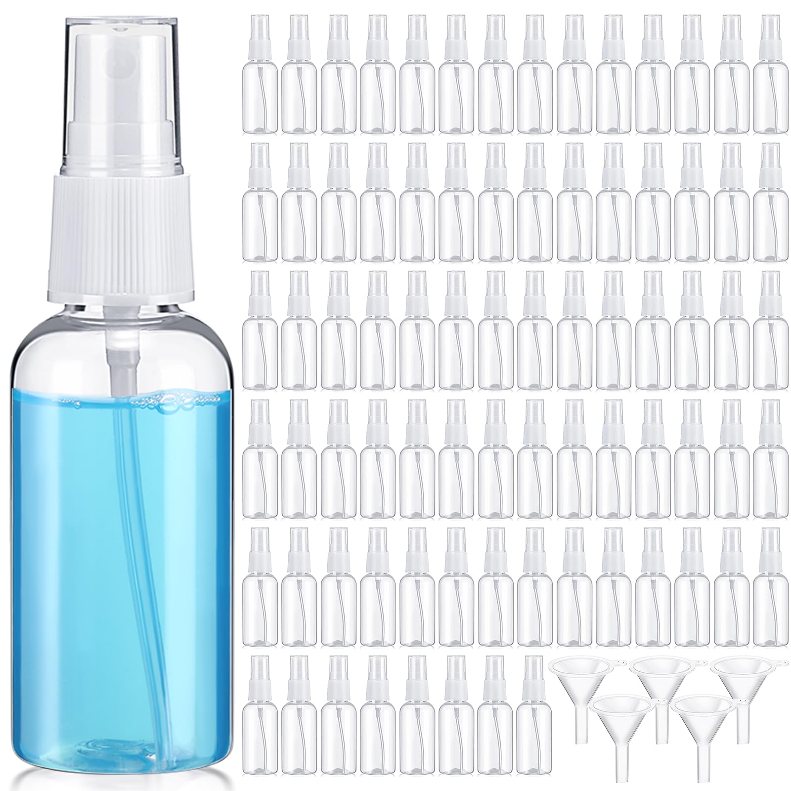 Uiifan 400 szt. mini przezroczystych butelek z rozpylaczem 30 ml małe puste plastikowe butelki z drobną mgiełką z małymi lejkami na olejki eteryczne podróżne perfumy alkoholowe