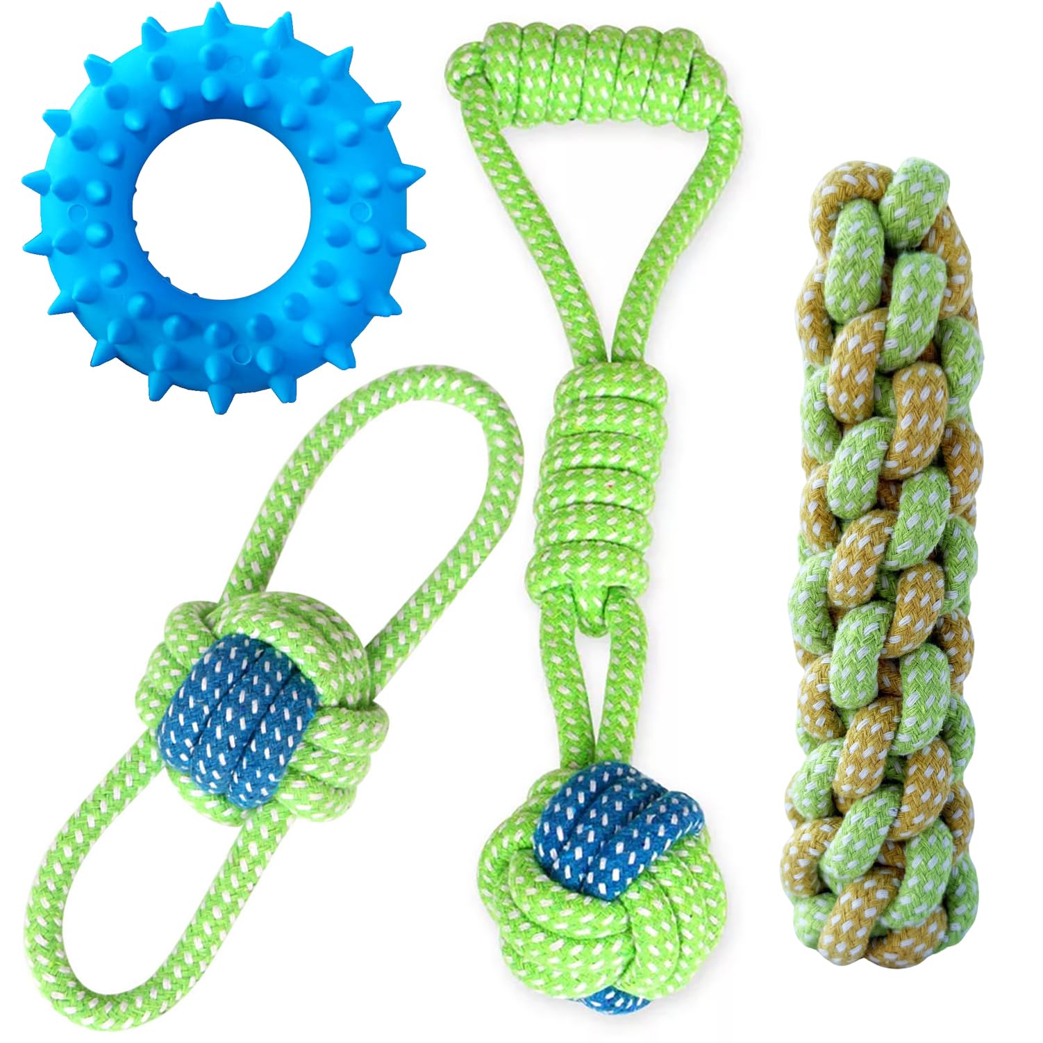 Sunglow Cotton Rope Weaving Dog Toy & Ring Toy Rubber,Cotton Rope Dog Chew Toys,Decompression and Tug Toy for Small Dogs Training Playing Teeth