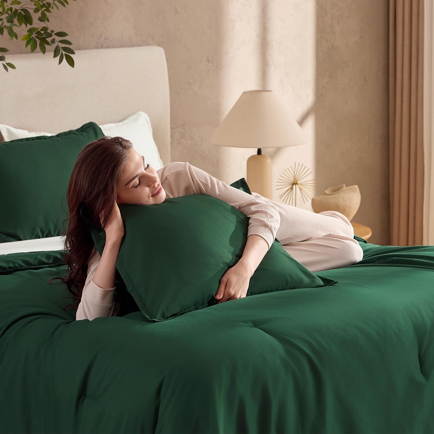 Andency Set di biancheria da letto per letto matrimoniale, 3 pezzi, verde smeraldo scuro, stile bohémien, morbido, confortevole, leggero, alternativo alla piuma, per tutte le stagioni