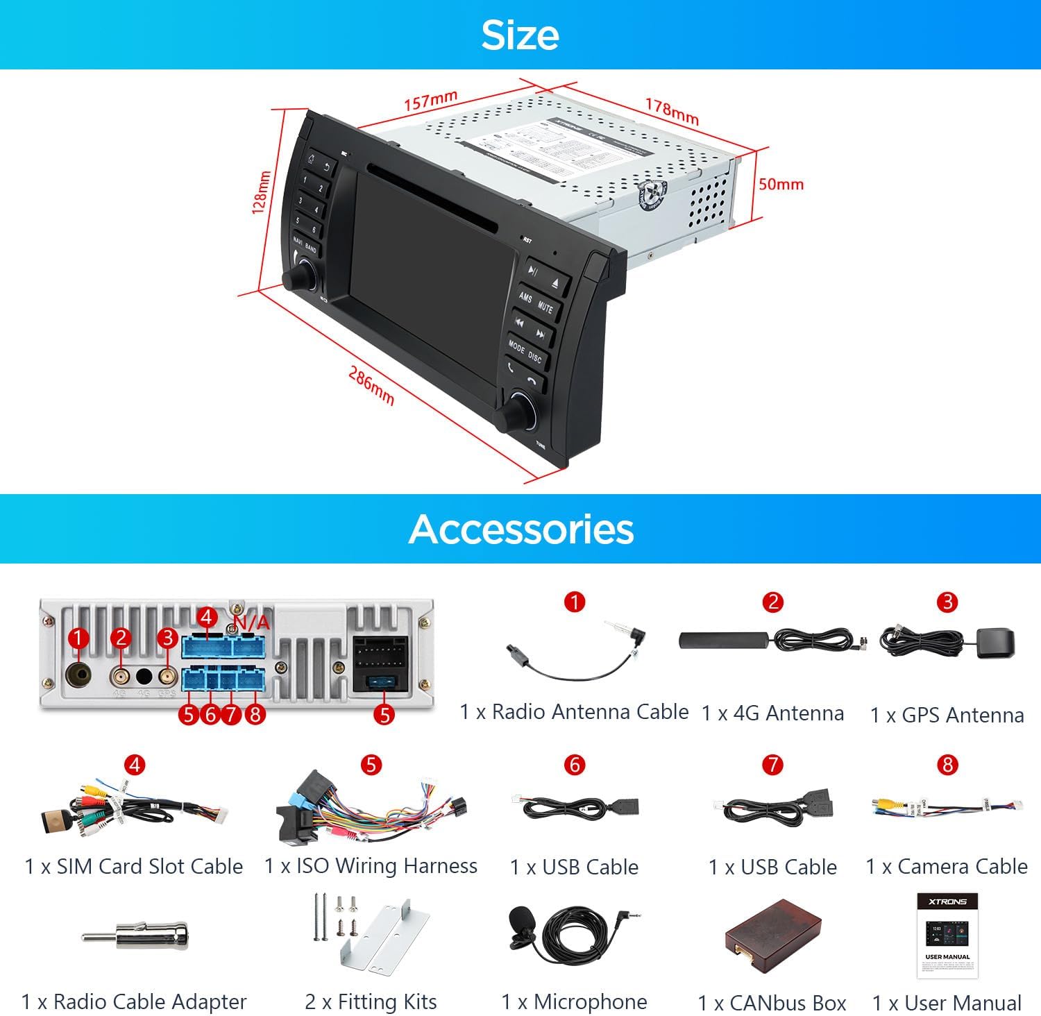 XTRONS car stereo displaying the built-in AKM DSP equalizer interface
