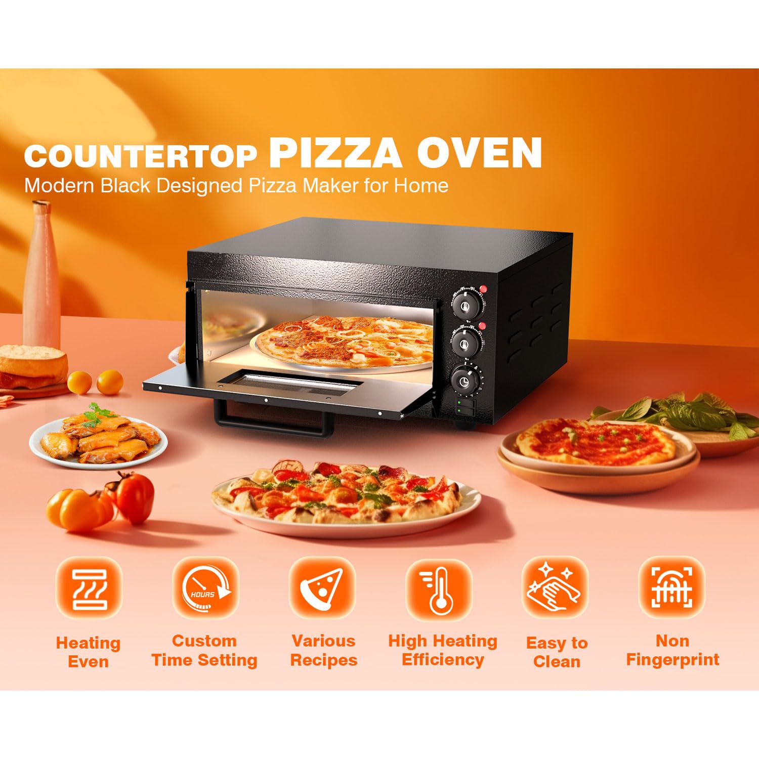 Horno De Pizza Profesional Comercial, Pizzera De Escritorio De Acero Inoxidable De 1800W, Control De Temperatura De 50-350 ℃, Temporizador De 120 Minutos, Cocina De Pizza para Tartas De Huevo